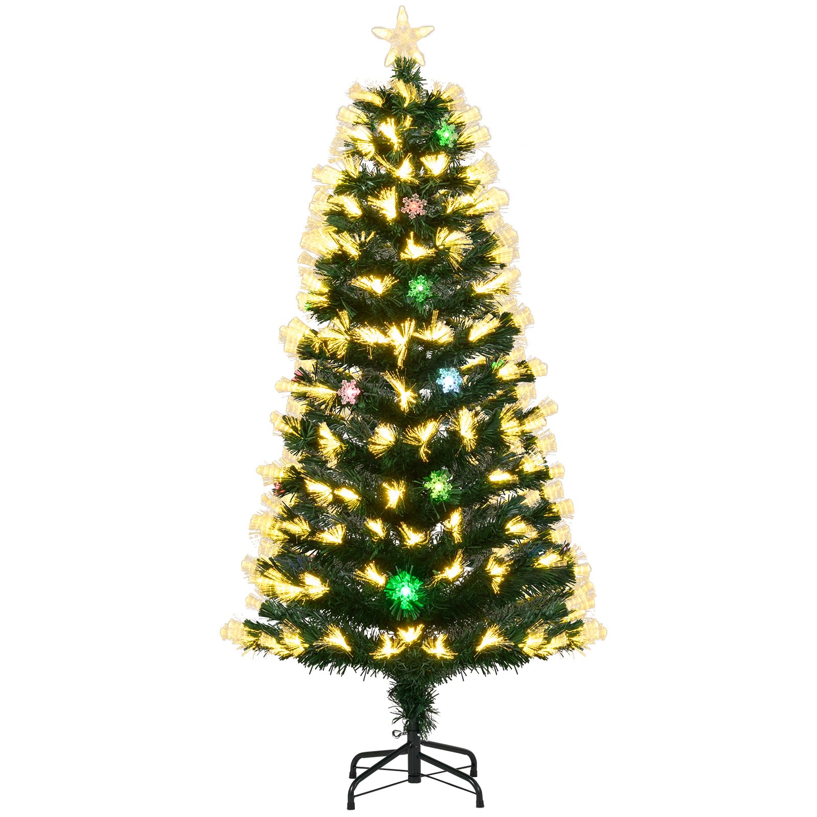 COSTWAY Árbol de Navidad de Fibra Óptica 150 cm, Arbol de Navidad con Luces Incorporadas, 8 Modos de Luz, 170 Puntas de PVC, 20 Copos de Nieve, Estrella, Arvore de Natal Hogar Oficina (150cm)