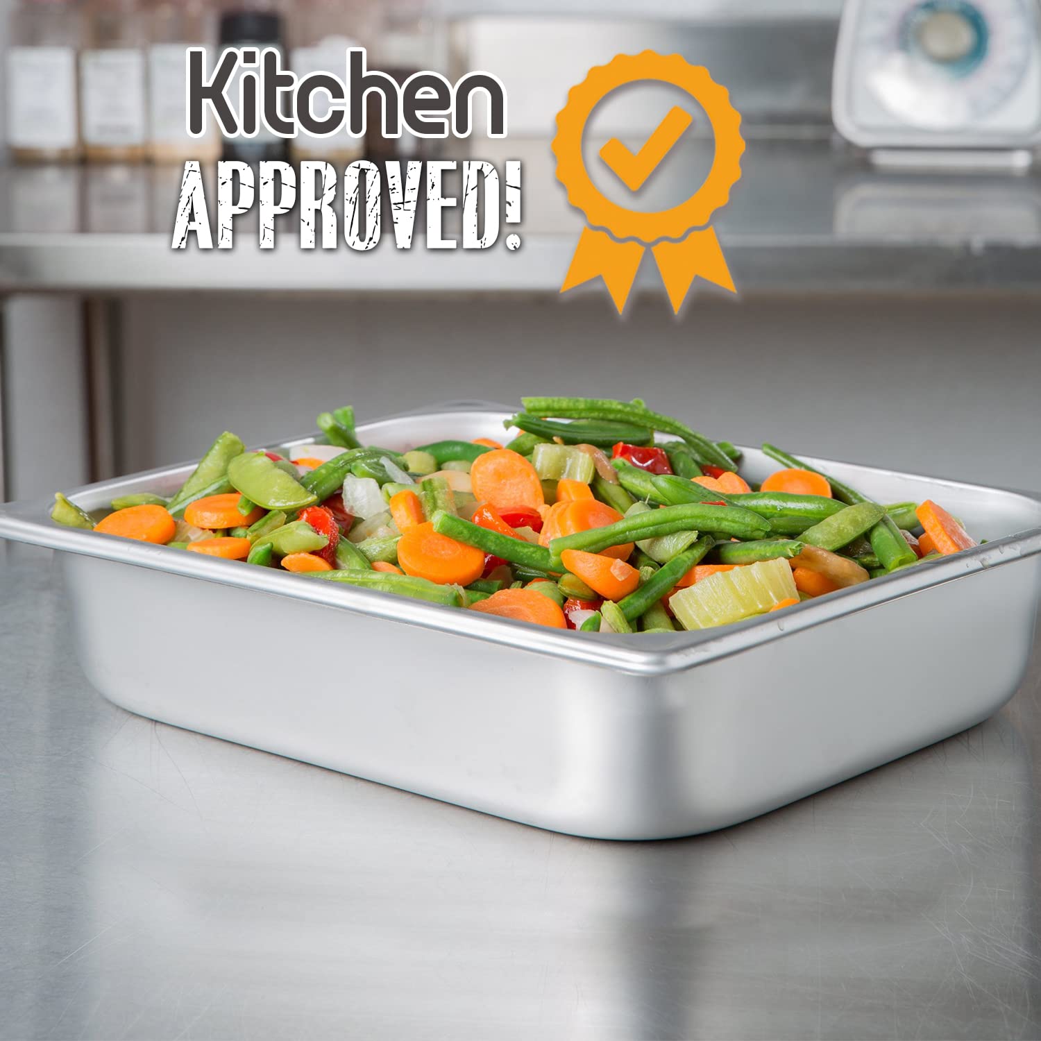 Steam Table Pan, Hotel Pan, Half Size Stainless Steel Pans with Lids, Restaurant and Commercial Steam Tables, Chafing Dish, 2.5-Inch Deep (2 Pack) Stainless Steel Container