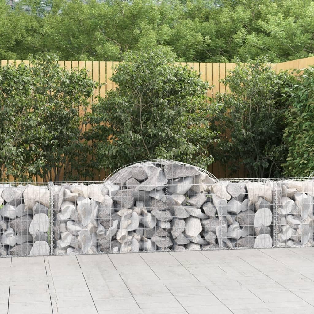 Gaviones con arco alto, 10 unidades, 200 x 50 x 60/80 cm, hierro galvanizado, para barreras de jardín y protección visual, como pared decorativa insonorizada de alambre robusto