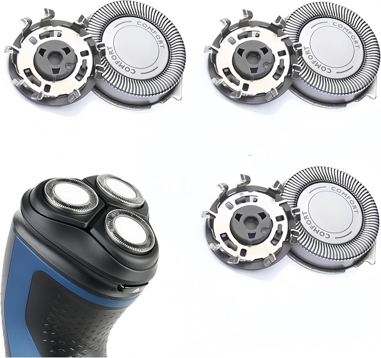SH30/SH50 Cabezal de Afeitado compatible con Philips Series 5000 3000 2000 1000 S5000 XZ580 Afeitadora Eléctrica para Philips Sistema para Hombre Rotación de 360° Cuchilla Puntiaguda 3 unidades
