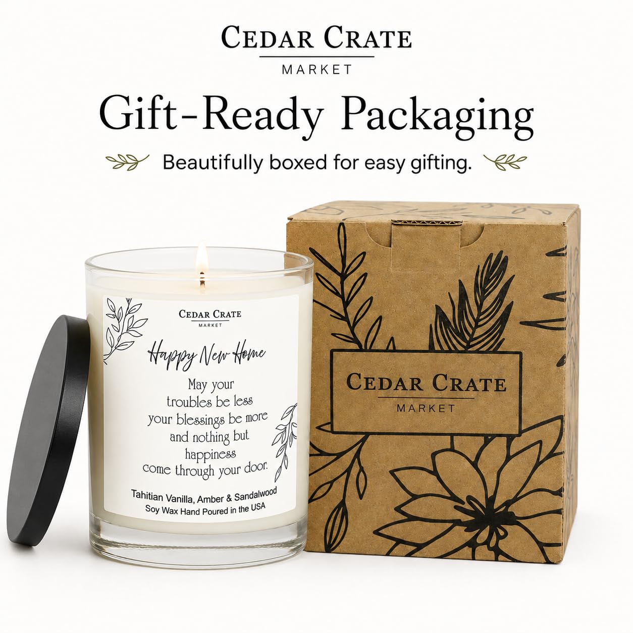 Cedar Crate Market Candela di soia da 382,7 g, fragranza: legno di vaniglia e ambra, idea regalo per la casa, accogliente regalo per donne o uomini, versata a mano negli Stati Uniti