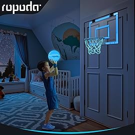 ropoda Mini Basketball Hoop - Glow in The Dark, Over The Door Basketball Hoop Indoor, Indoor Basketball Hoop Backboards for Teens and Adults, Mini Hoop for Kids with 4 Balls and Pump(Blue)
