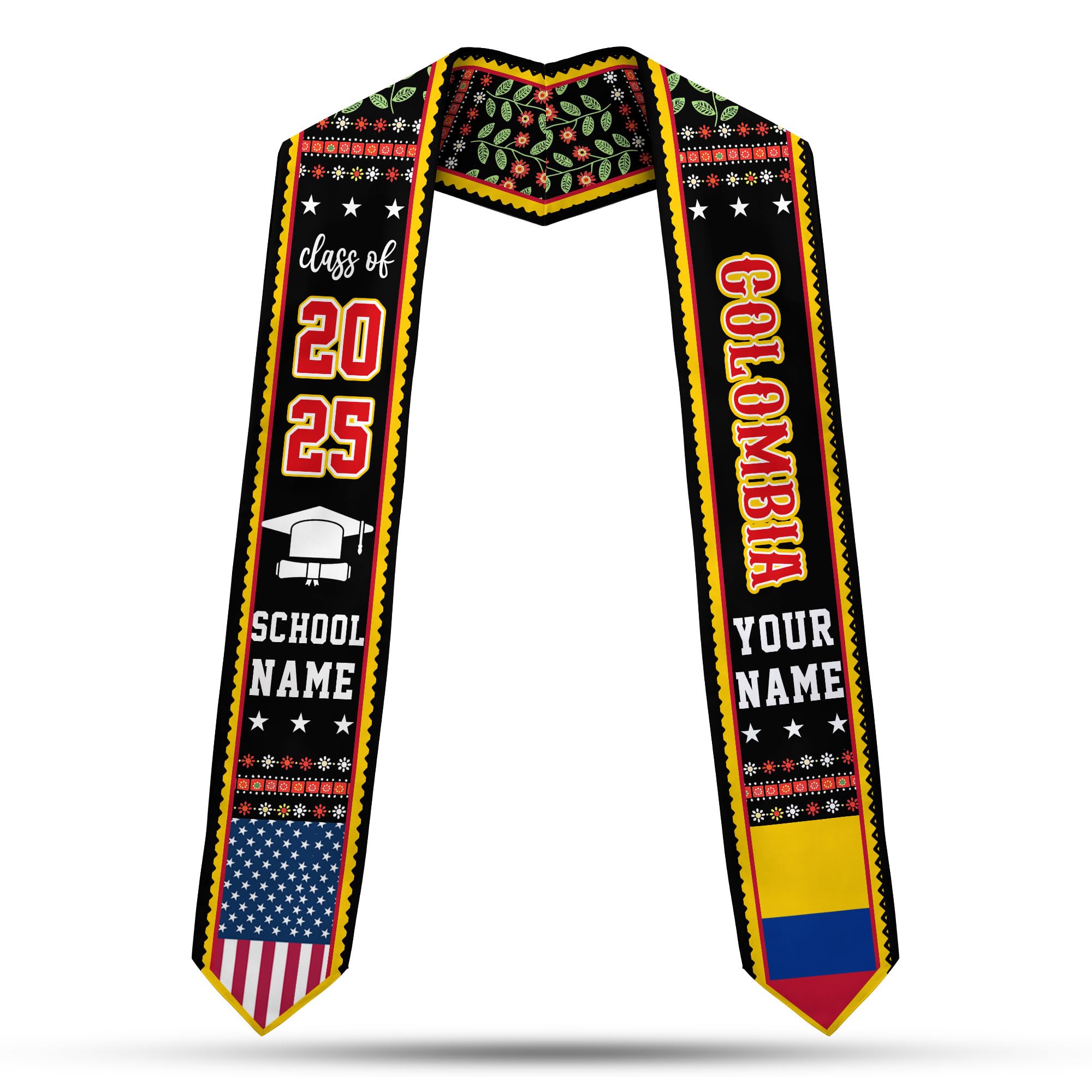 MonkeyVan Custom Colombian Graduation Sash 2025, Personalized Colombian American Stole, Colombia Flag Graduation Stole S66