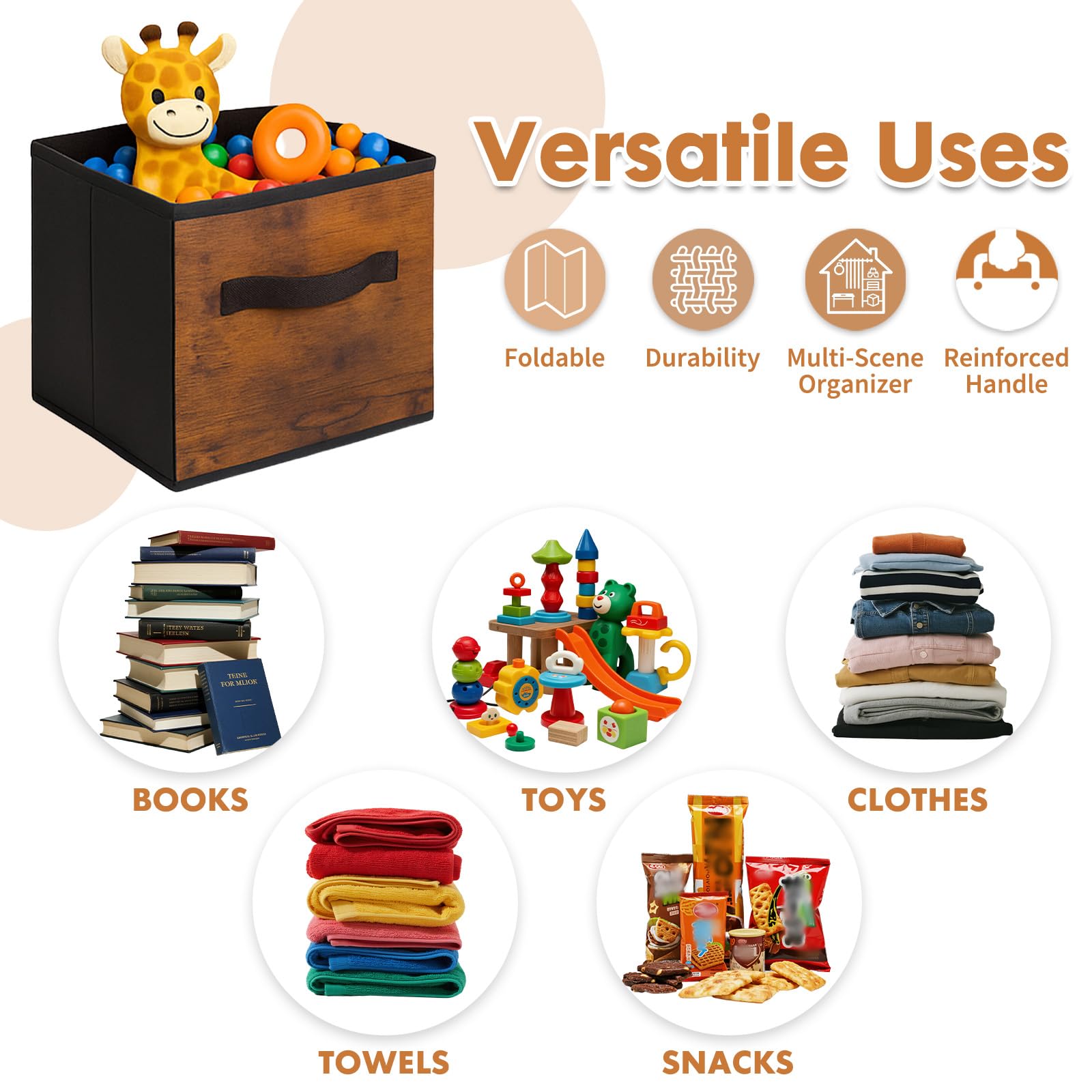 Pinkgarden Storage Box, Collapsible Fabric Storage Cube with Handles for Home Kids Room - Image 3