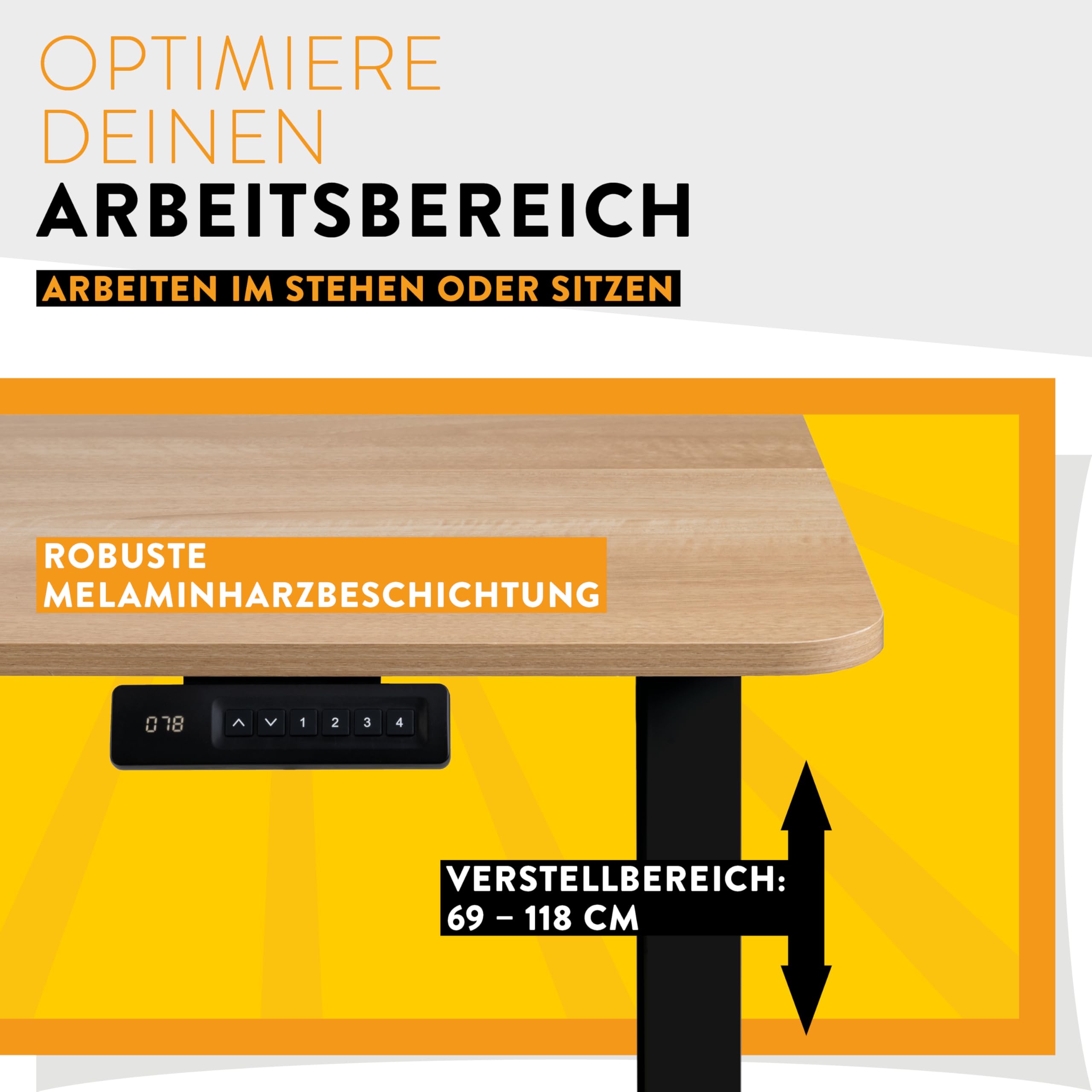 boho office® Elektrisch höhenverstellbarer Schreibtisch - 4 Speicherplätze und FSC-zertifizierter Tischplatte mit abgerundeten Ecken, UDESK Weiß/Schwarz