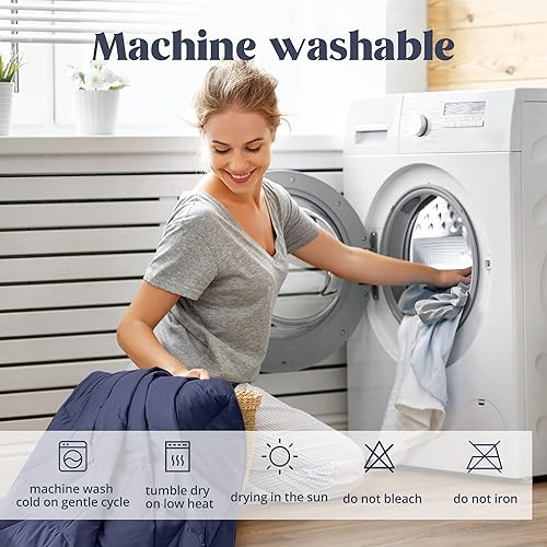 Miniatura 6 de puredown Mantas de plumón para sofá, manta ligera para interiores y exteriores, manta suave para viajes y hogar, color azul marino, 50 x 70 pulgadas