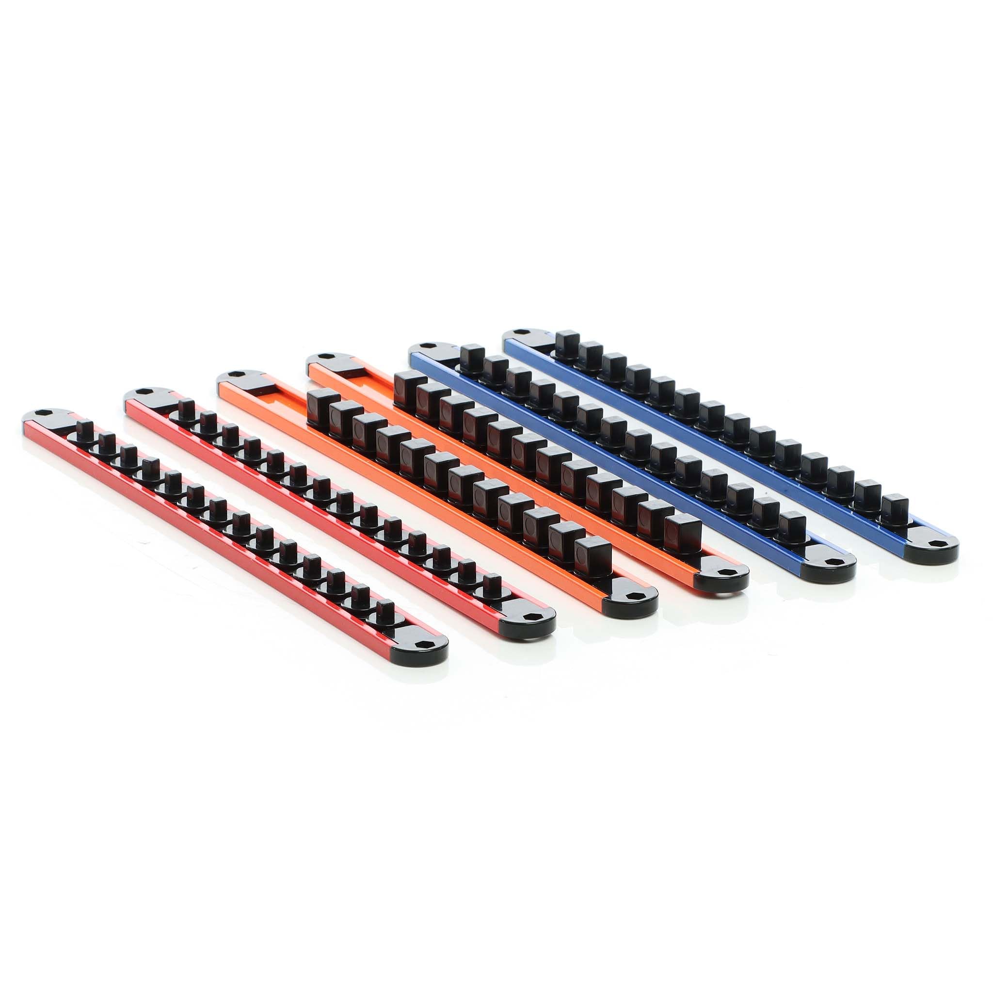 XPOtool 6x Rangement porte douille pour 80 pièces – 350 x 28 x 24 mm – orientable 360° – Rack support organisateur de douilles en ABS – Organsieur pour 1/2", 1/4" et 3/8" – Atelier, bricolage