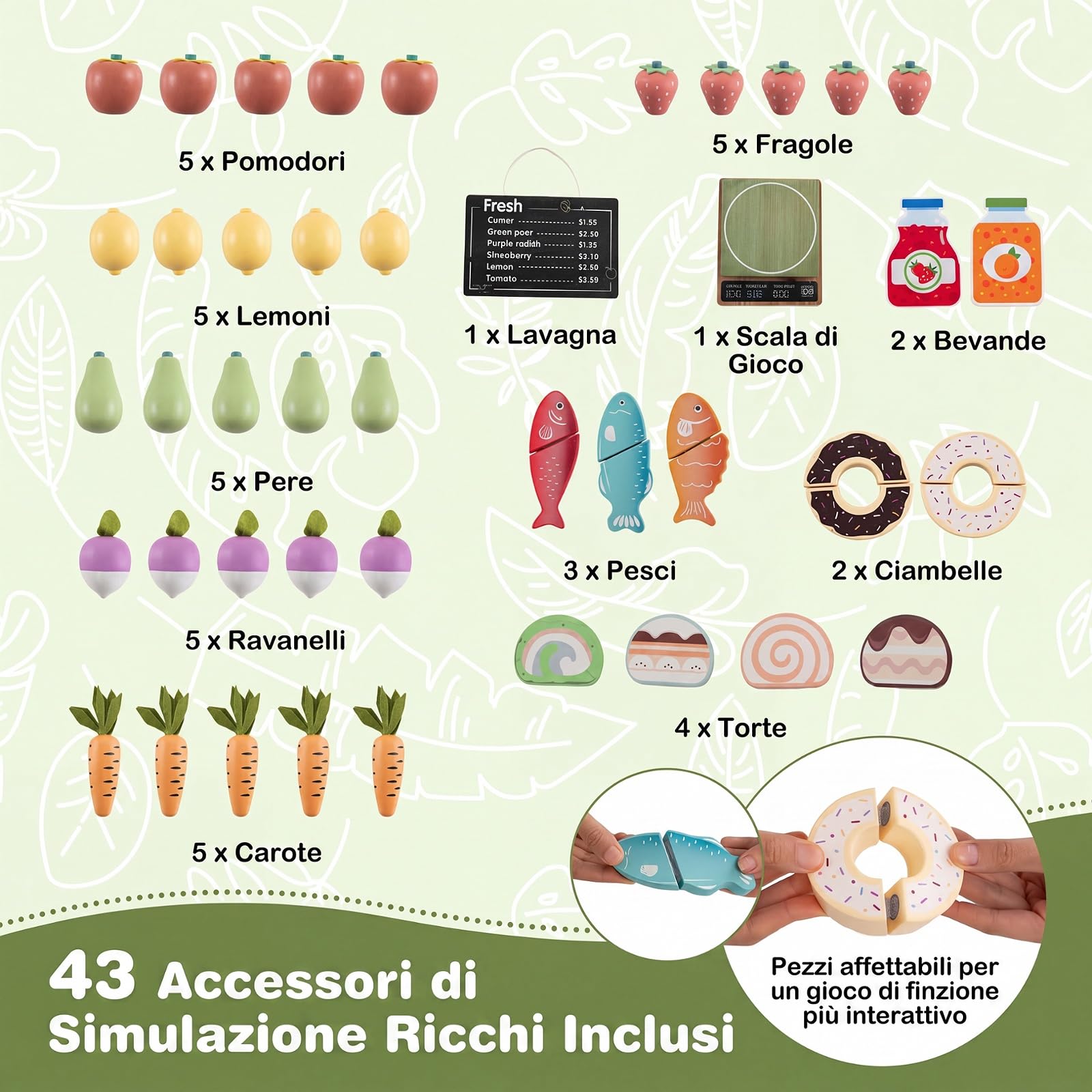 COSTWAY Bancarella in Legno per Bambini, Banco Mercato Giocattolo | con 6 Vani e 2 Cestini Estraibili, con Tetto, Lavagna, Bilancia e Accessori, per Bambini 3+ Anni, 50 x 33 x 91 cm