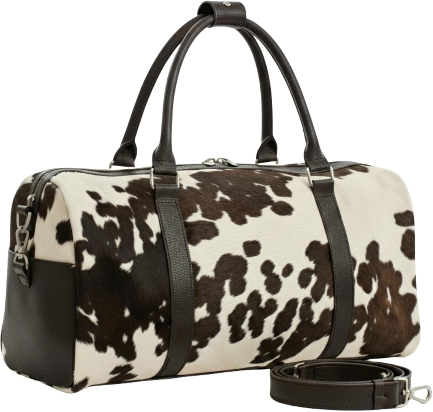 Uroosa Leather Weekender Duffel Bags | Cowhide Leather Duffel Bag | Designed for Both Men and Women | Special for Gift, Gym, Sports, Multi-Purpose Uses, (Brown & White)