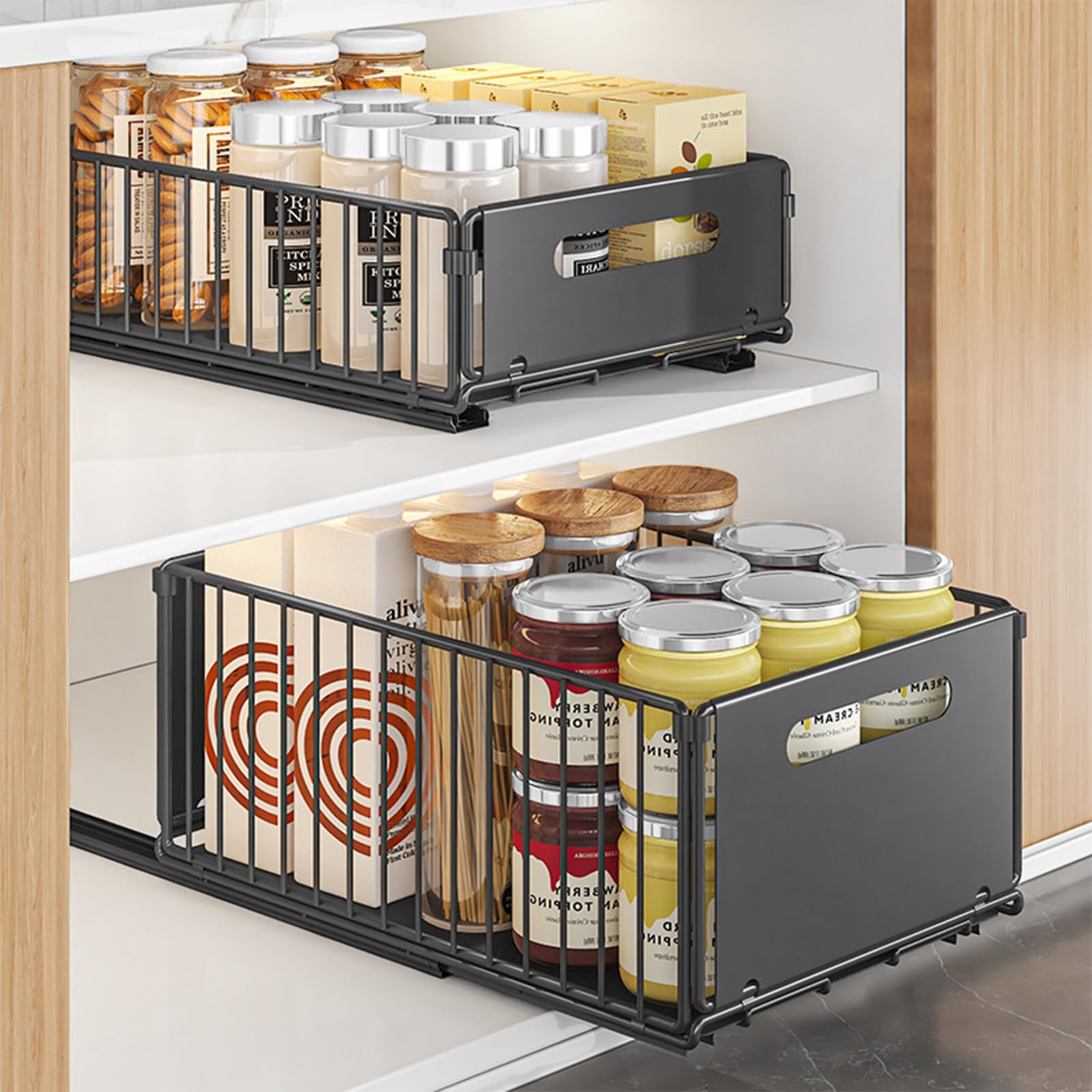 Organisateur de placard extensible pliable - Organiseur de tiroir extensible pour l'organisation des armoires de cuisine (Grand + Petit)