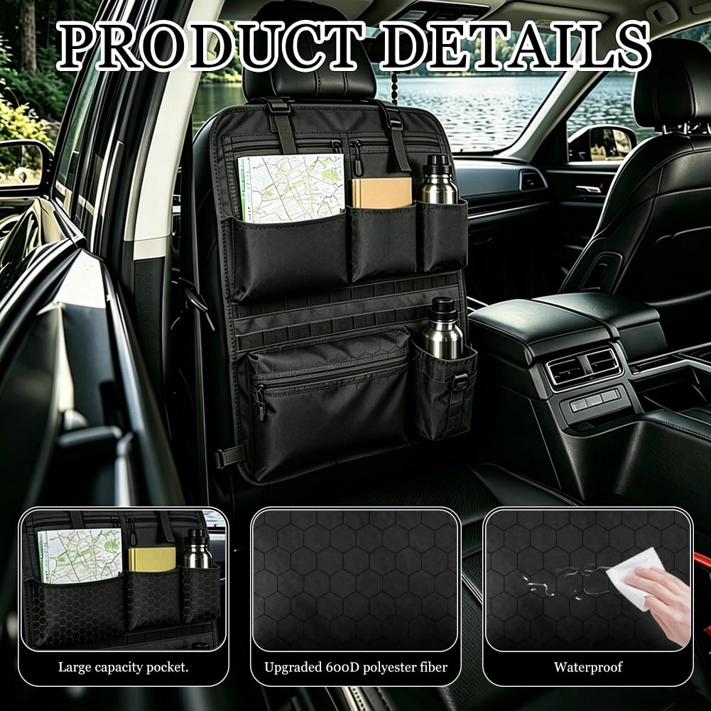 Organisateur de siège de voiture tactique, l'organisateur de siège de voiture le plus stable, support de siège de voiture tactique universel, organisateur de voiture étanche pour siège