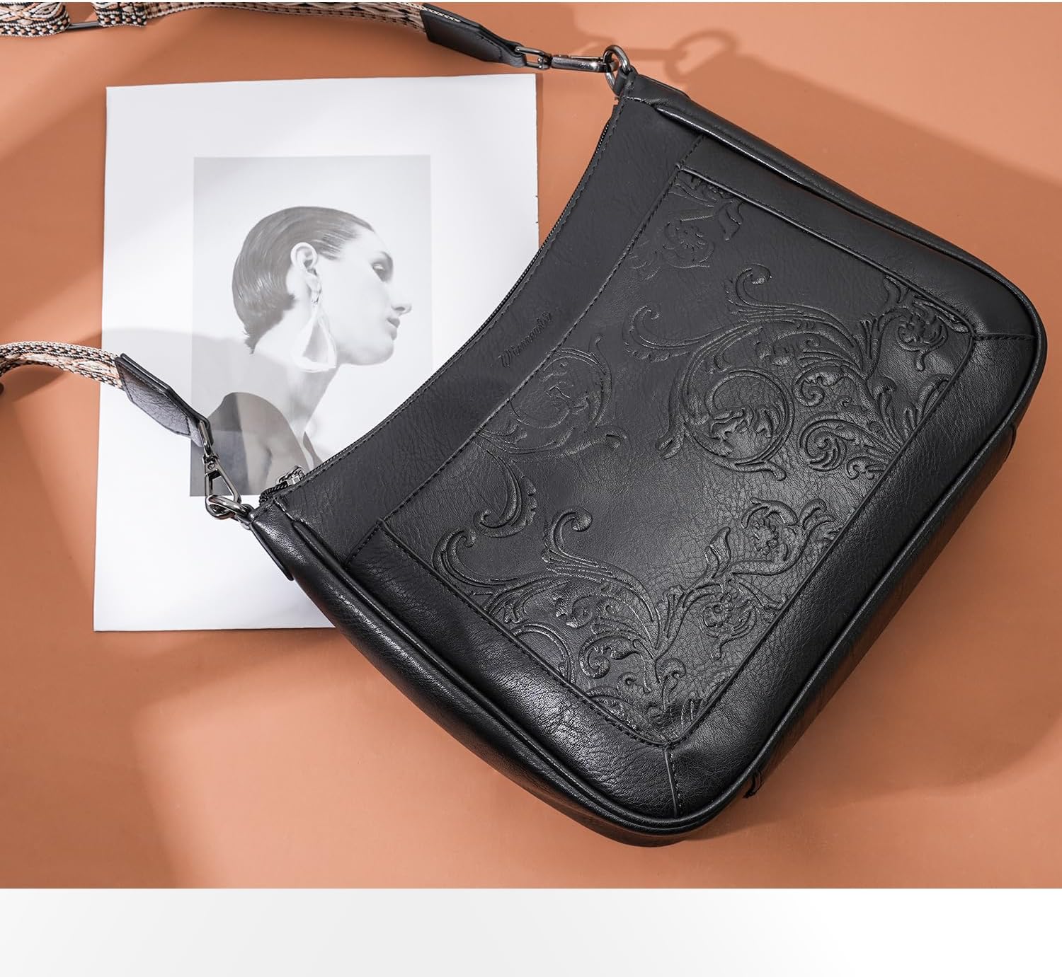 Crossbody Bags for Women,Vegan Leather Crossbody Purse with Adjustable Strap Embossed Flower Women's Shoulder Handbags | Medium, Trendy, Multi Pocket, Hobo Purse, Wide Guitar Strap, Lightweight - Image 3