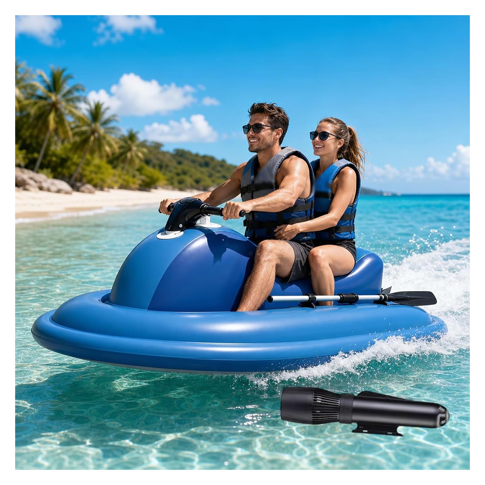 ZHENYUWANG Double Inflatable Jet Boats, Surfboards, Foldable Inflatable Jet Skis, Inflatable Water Boats, 10-Speed Adjustable 700W/16Ah