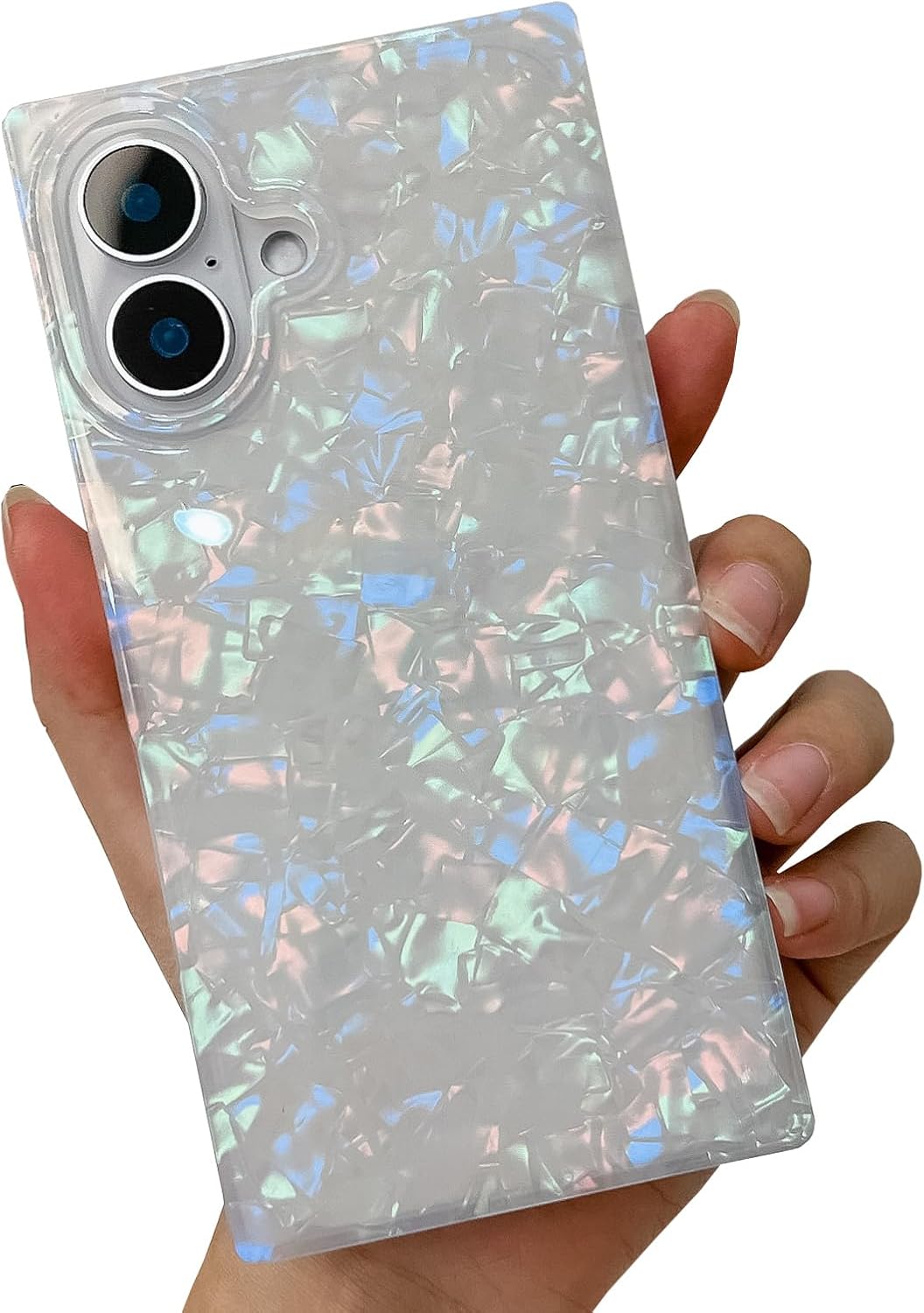 BANAILOA Compatible with iPhone 16 Case Rectangle Edge for Women,Luxury Sparkle Colorful Shell Case Protective Soft Slim Girly Phone Cover Designed for iPhone 16-6.1 inch (Colorful Shell)