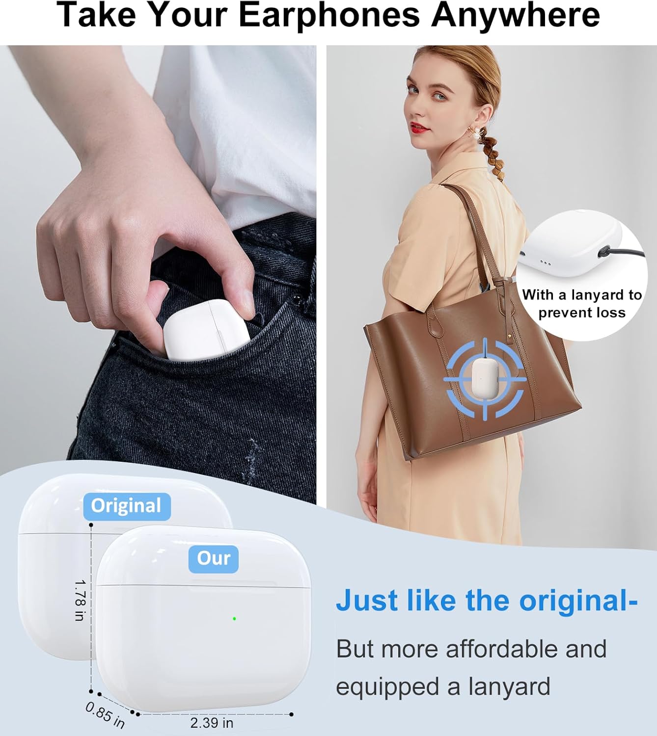 Wireless Charging Case Compatible with AirPods Pro 2nd & 1st, Charger Case Replacement for AirPods Pro 2 & 1 with Lanyard, Bluetooth Pairing Sync Button, Earbuds Not Included (USB-C Port)