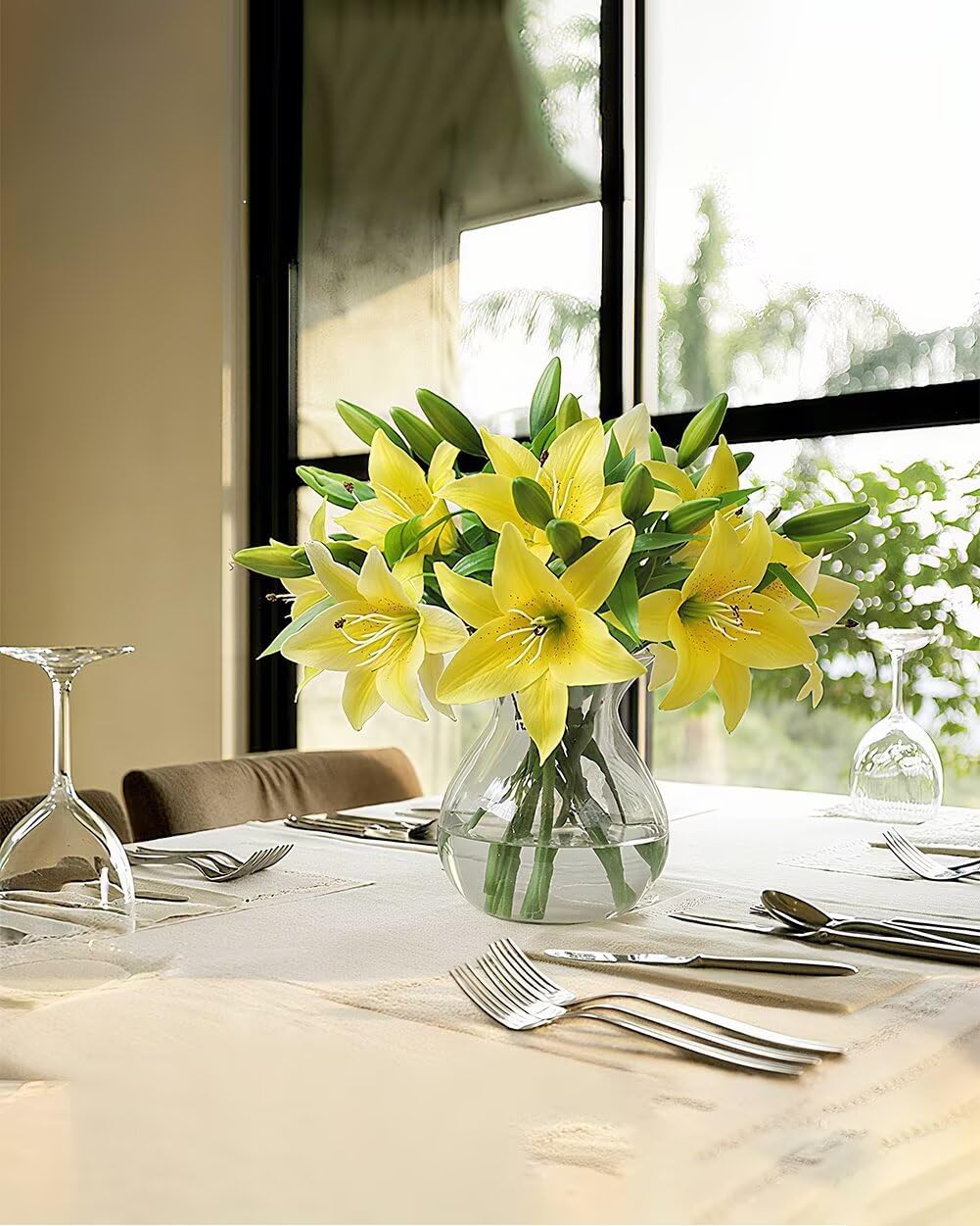 9PCS Artificial Lily Flowers Faux Bouquets Tiger Lilies Flowers for Home Wedding Arrangement Easter Decor Yellow S - Image 2