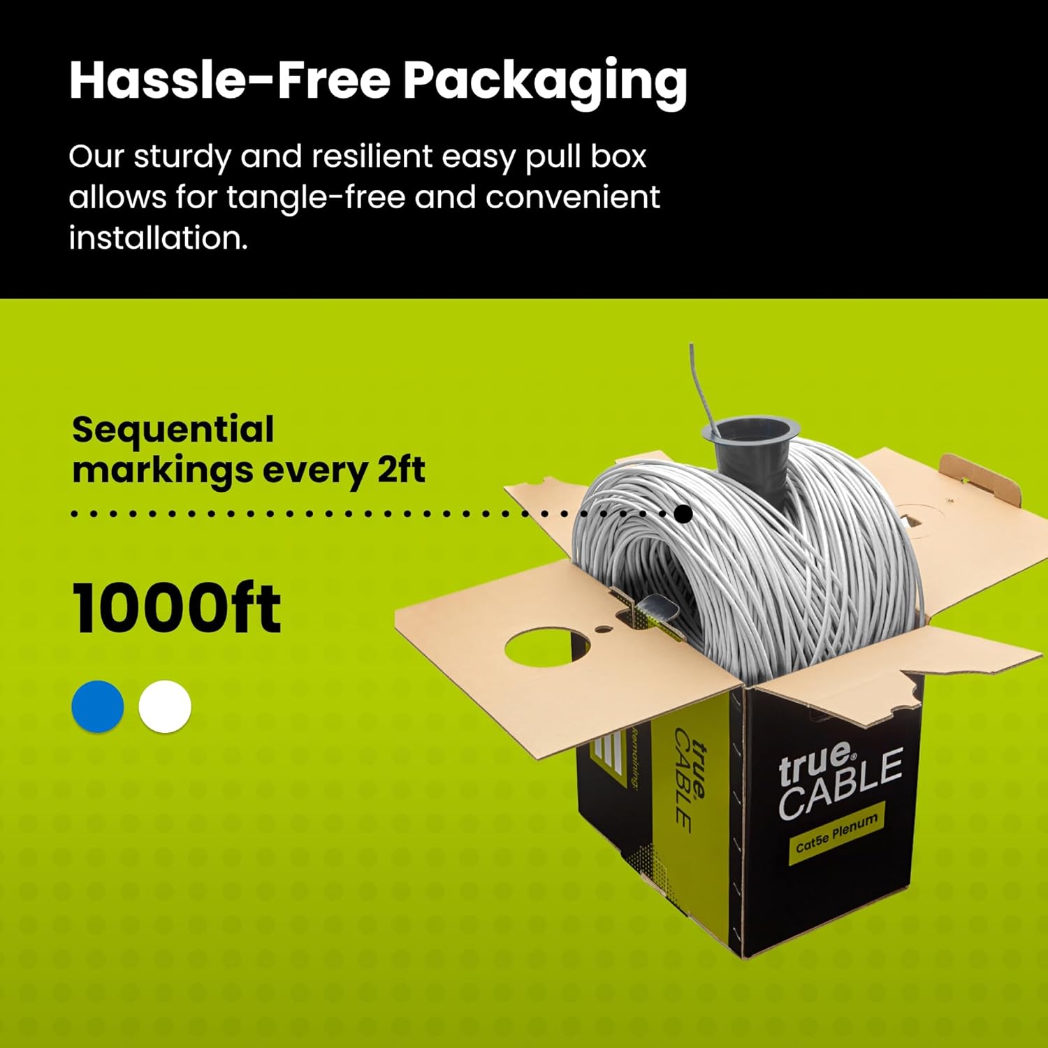 trueCABLE Cat5e Plenum (CMP), 1000ft, White, 24AWG 4 Pair Solid Bare Copper, 350MHz, PoE++ (4PPoE), ETL Listed, Unshielded Twisted Pair (UTP), Bulk Ethernet Cable