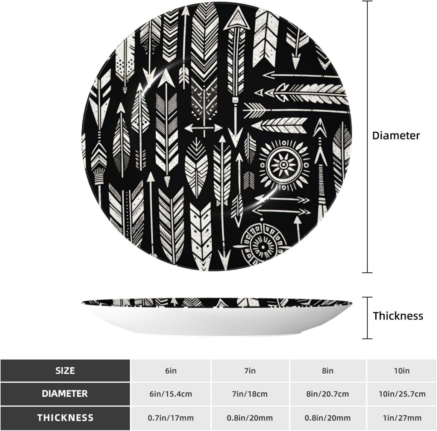 Tribal-Arrows-Hipster-Aztec 10 Inch Decorative Plate With Stand, Elegant Display Wall Plate For Home Decor