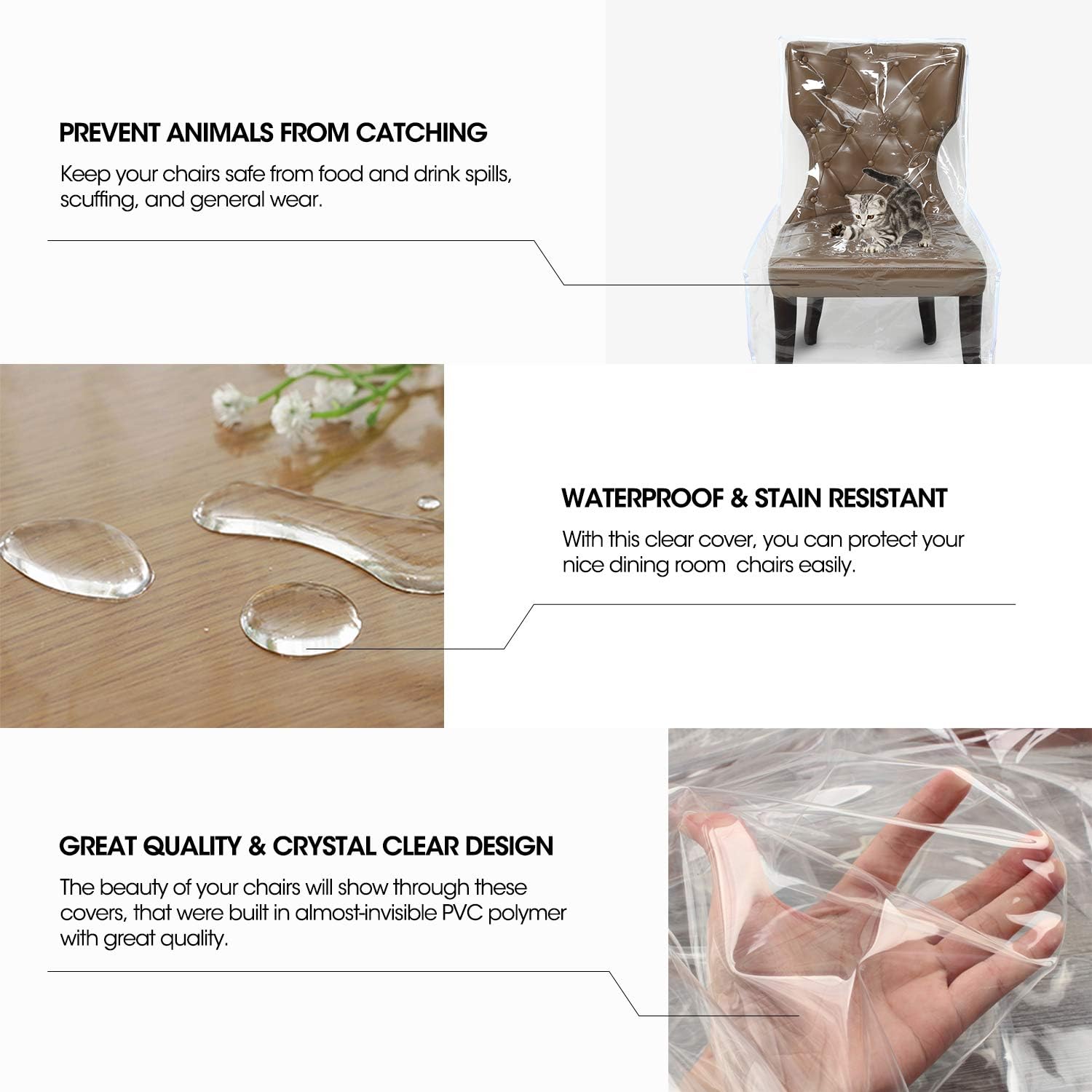 Zipcase 2 Packs All Cover in Plastic Dinning Chair Covers - Heavy Duty Clear Chair Protectors Keep Your Dinning Chair Away from Water Dust Paws and Claws
