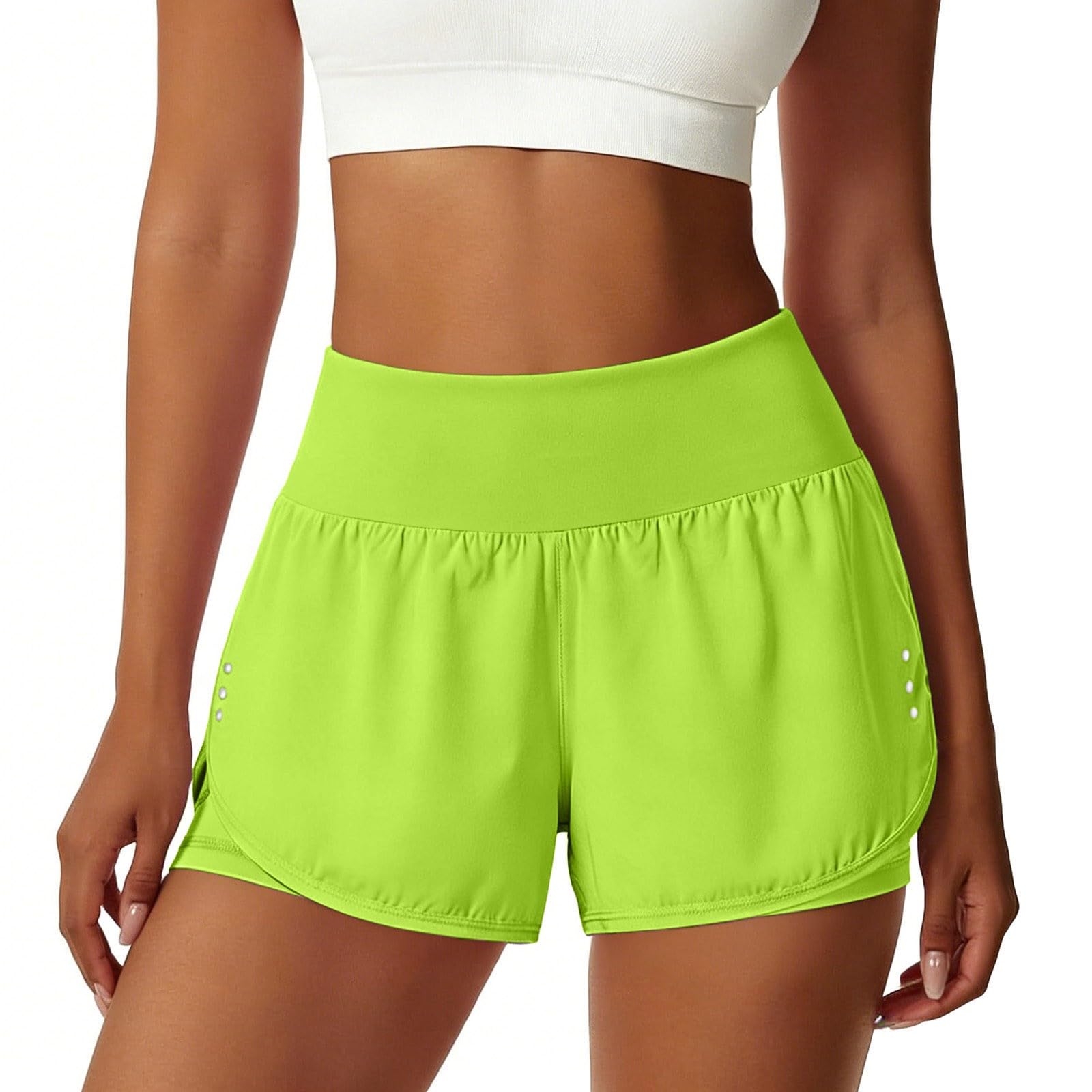 Laufshorts Damen 2 in 1, Anti-Durchsichtig mit Seitentaschen Reißverschlusstasche am Bund High Waist schnelltrocknend Sportshorts für Yoga Training