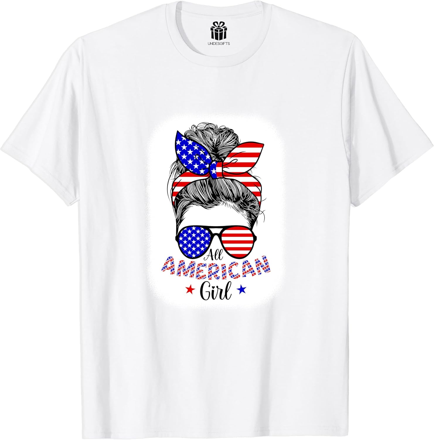 All American Girl 4th of July Bleached T-Shirt for Girls Women Funny Gift for Daughter Granddaughter Sister