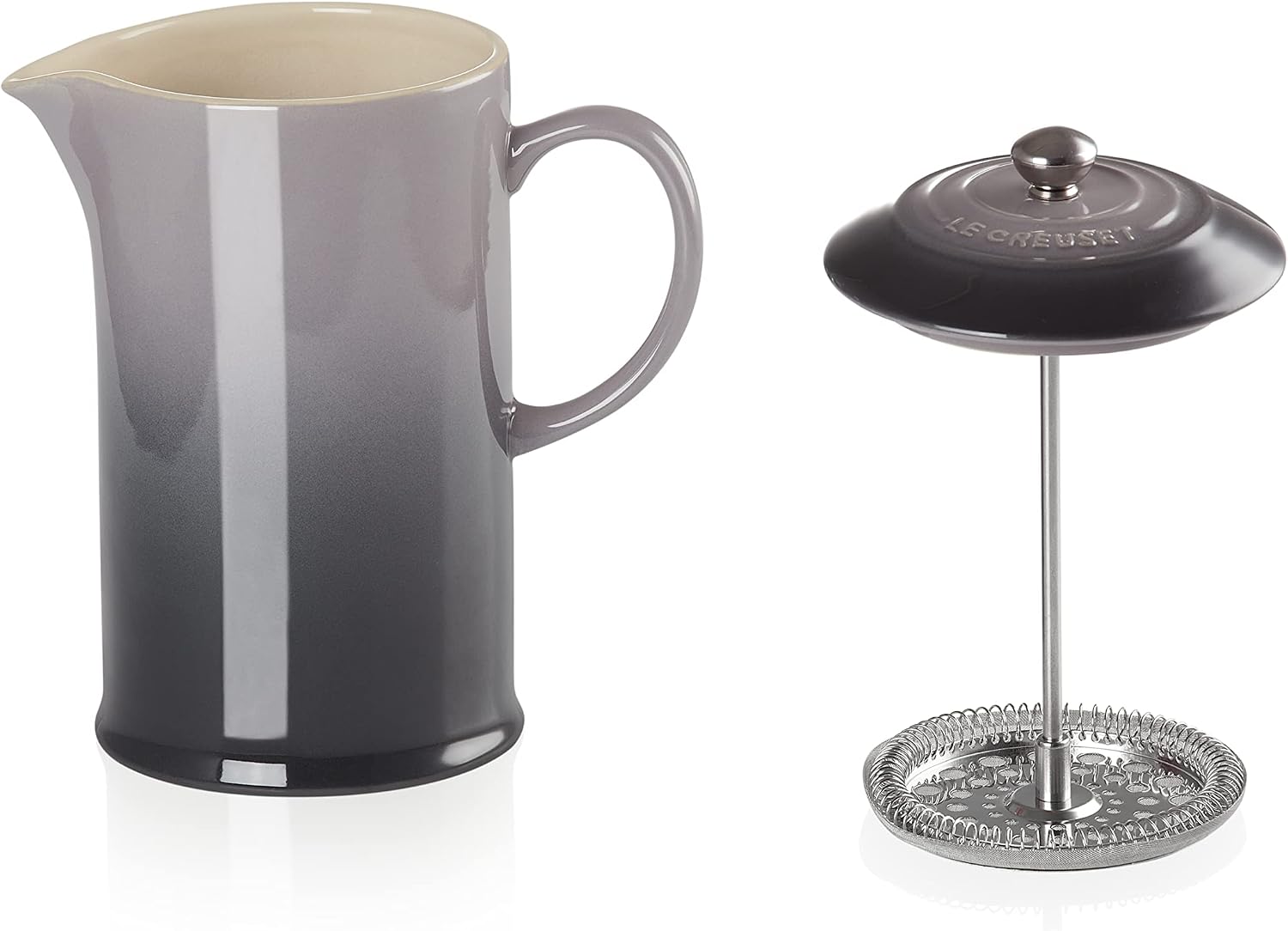 Le Creuset Stoneware Cafetière French Press with Stainless Steel Plunger, 1 Litre, Serves 3-4 Cups, Flint, 91028200444000