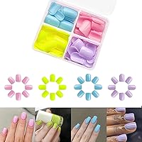 Vista 16 de Uñas postizas cuadradas cortas SWEKKE con pegamento de cobertura completa, color rosa degradado, uñas postizas con diseños de punta blanca, uñas S24