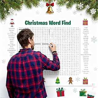 Zcayi Giant Thanksgiving Word Search - Jumbo Christmas Word Search Wall Poster Large 36 X 24 Wall Game with 50 Words Fall Harvest Search Puzzle Posters for Family Holiday Party Decor(Christmas)