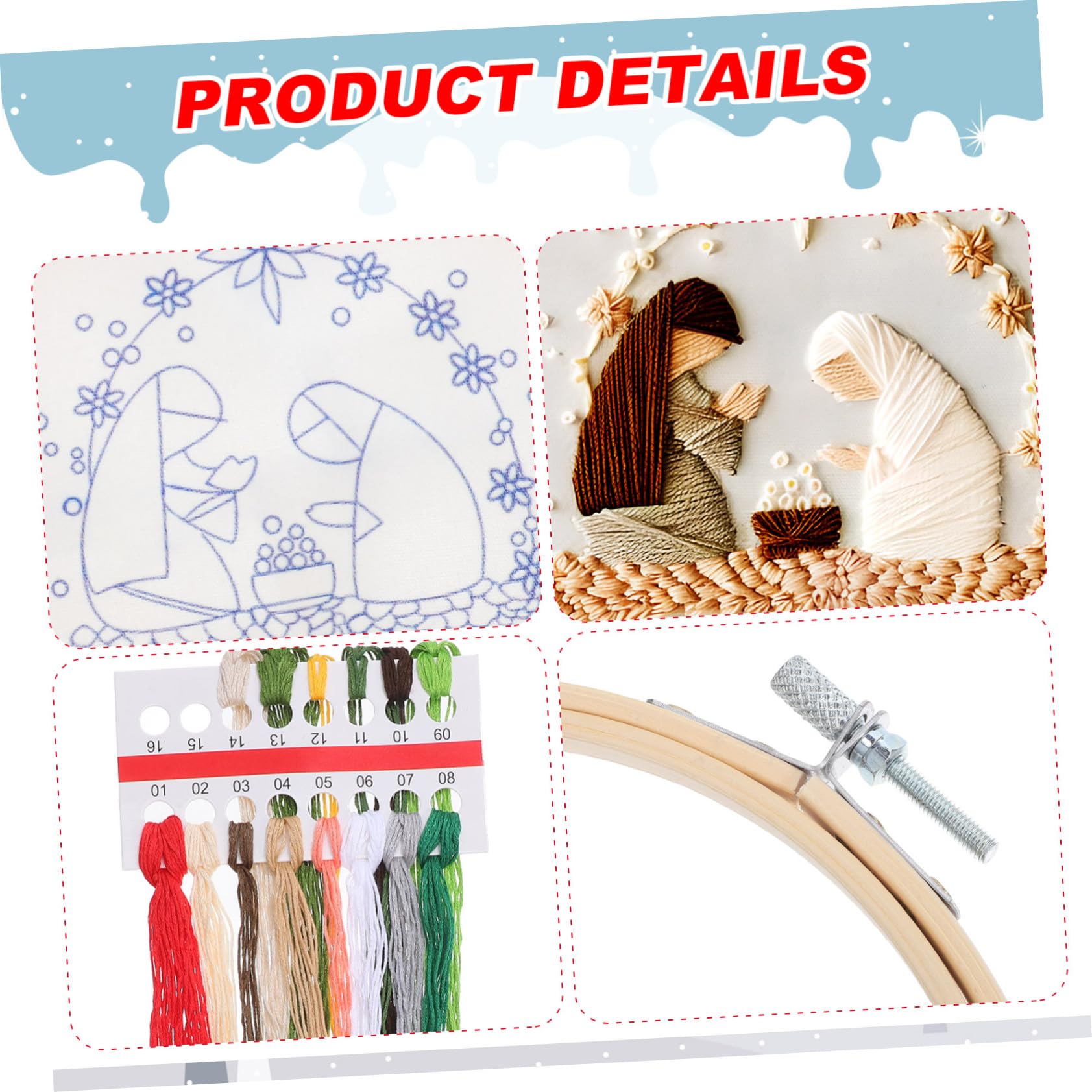 WOONEKY Kit De Broderie De Noël Pour Débutants Complet Avec Cerceaux Motifs Et Outil Enfilage Pour Décorations De Noël
