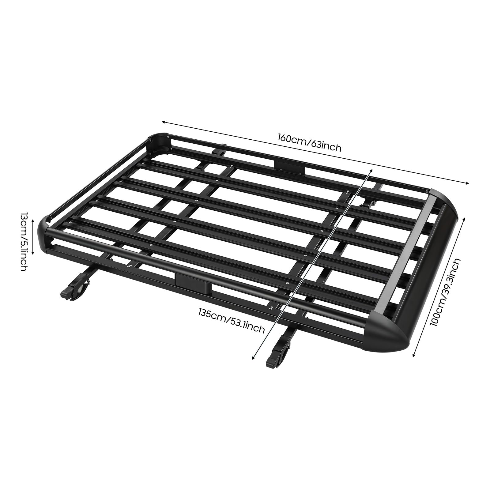 Portapacchi Tetto SUV 160 cm 150 kg, baule da tetto regolabile 100/135 cm, galleria da tetto nera in alluminio, per viaggi famiglie all'aperto, carico massimo 330 kg, compatibile con SUV con guide