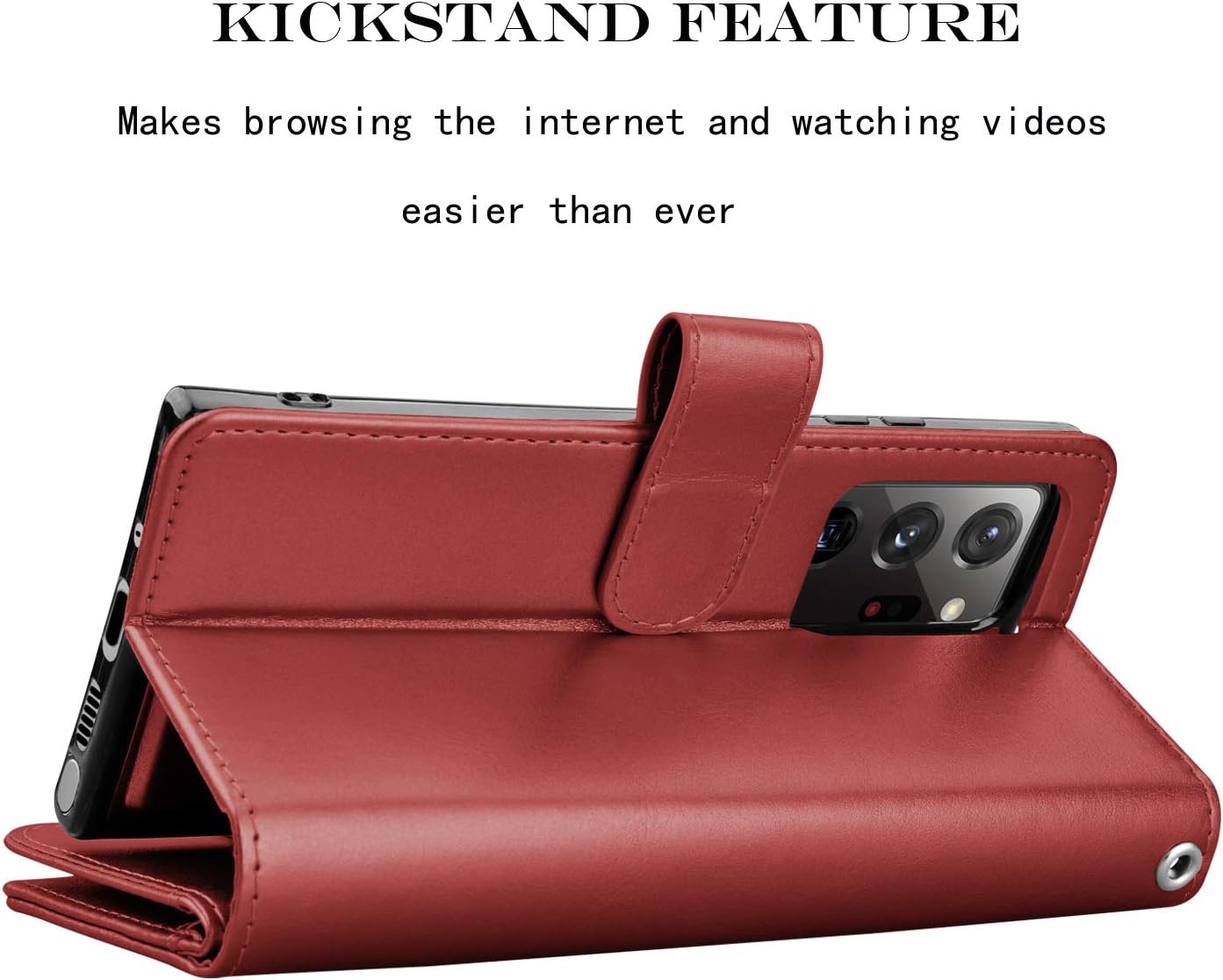 Njjex Galaxy Note 20 Case, For Samsung Note 20 5G Wallet Case, [9 Card Slots] PU Leather ID Credit Holder Folio Flip [Detachable] Kickstand Magnetic Phone Cover & Lanyard For Galaxy Note 20 [Wine Red]