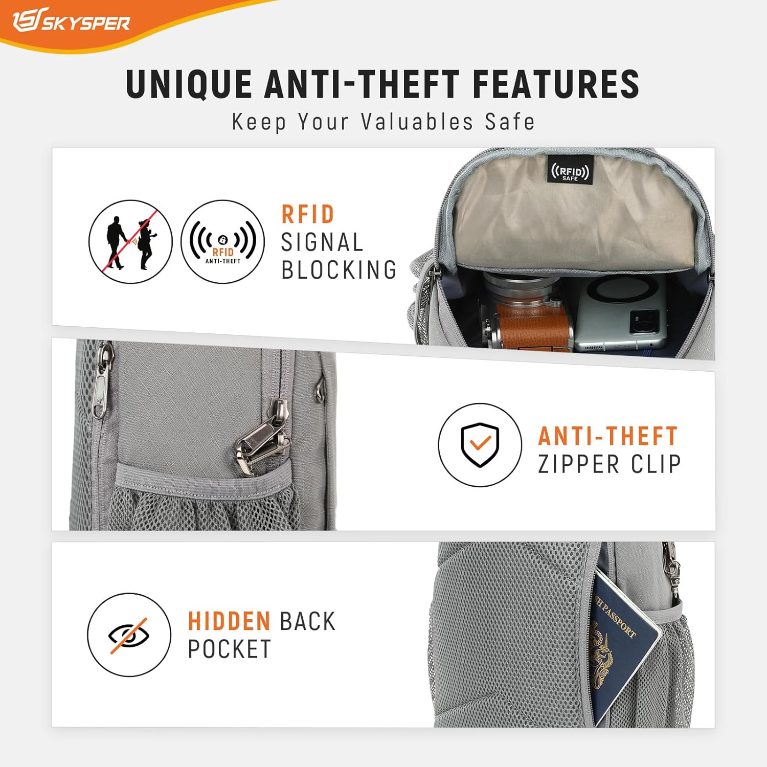 SKYSPER Sling Bag RFID Cross Body Bag Recycled Crossbody Backpack Travel Daypack - Image 3