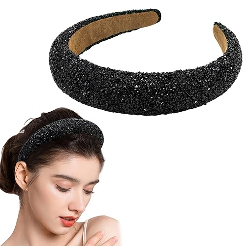Miniatura 8 de SuPoo Diadema de diamantes de imitación para mujeres y niñas, diadema gruesa de pera, diadema ancha brillante, diadema plateada con cuentas,