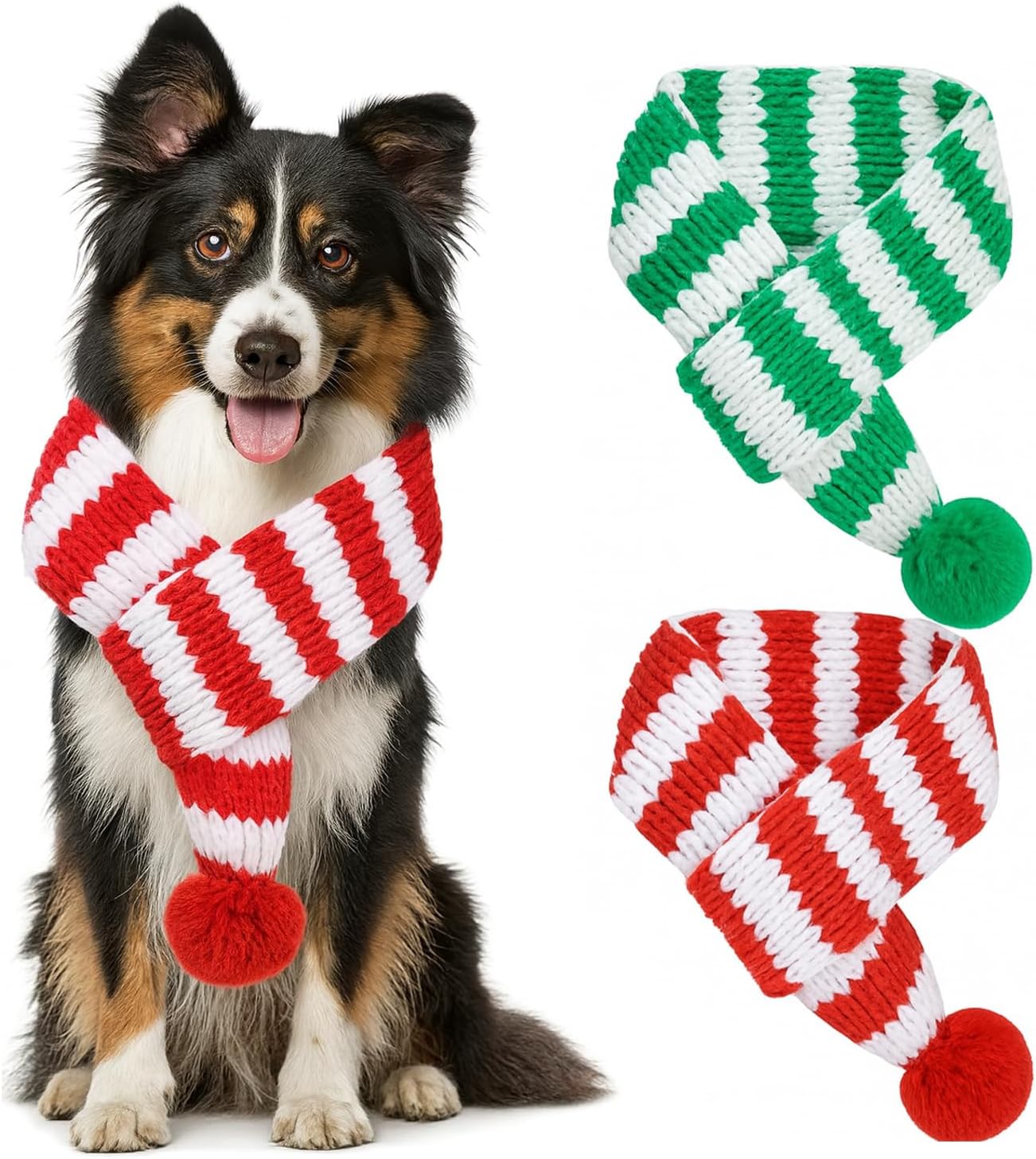 Set de 2 Bufandas Navideñas para Perro con Pompones, Rojo y Verde