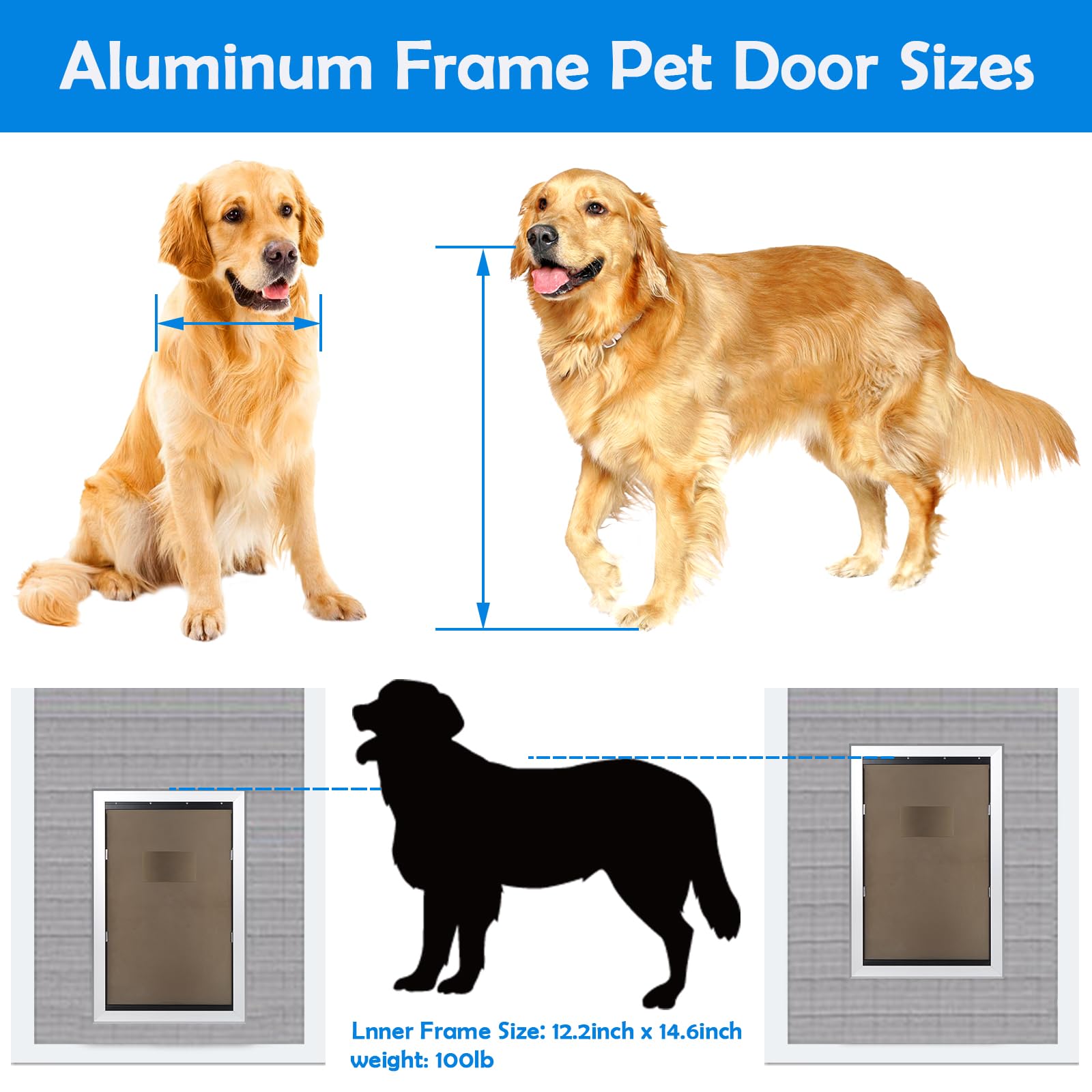 Extra Large Dog Doors with with Strong Aluminum Frame, Automatic Closing & Durable Flap for Energy Efficient, Lockable Closing Panel & Easy to Installation