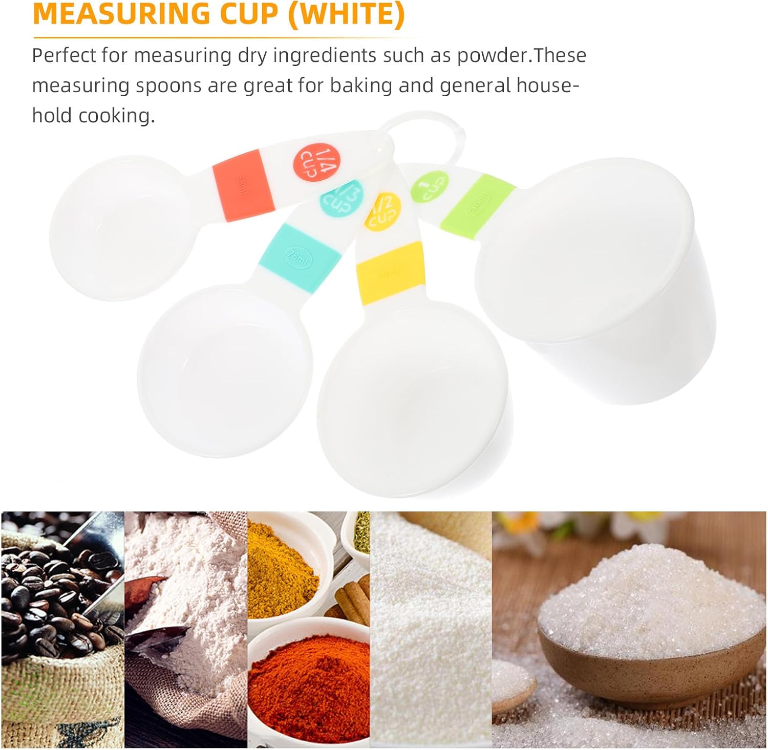 Household Measuring Cups Set 4pcs White Pp Plastic with Dual Scale Handheld Convenient Kitchen Baking Tools