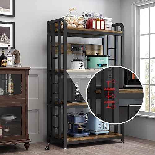 Miniatura 7 de Bakers Rack with Power Outlet 4-Tier Kitchen Baker's Rack, Kitchen Microwave Stand with Storage Suitable for Kitchen, Living Room, Dinning