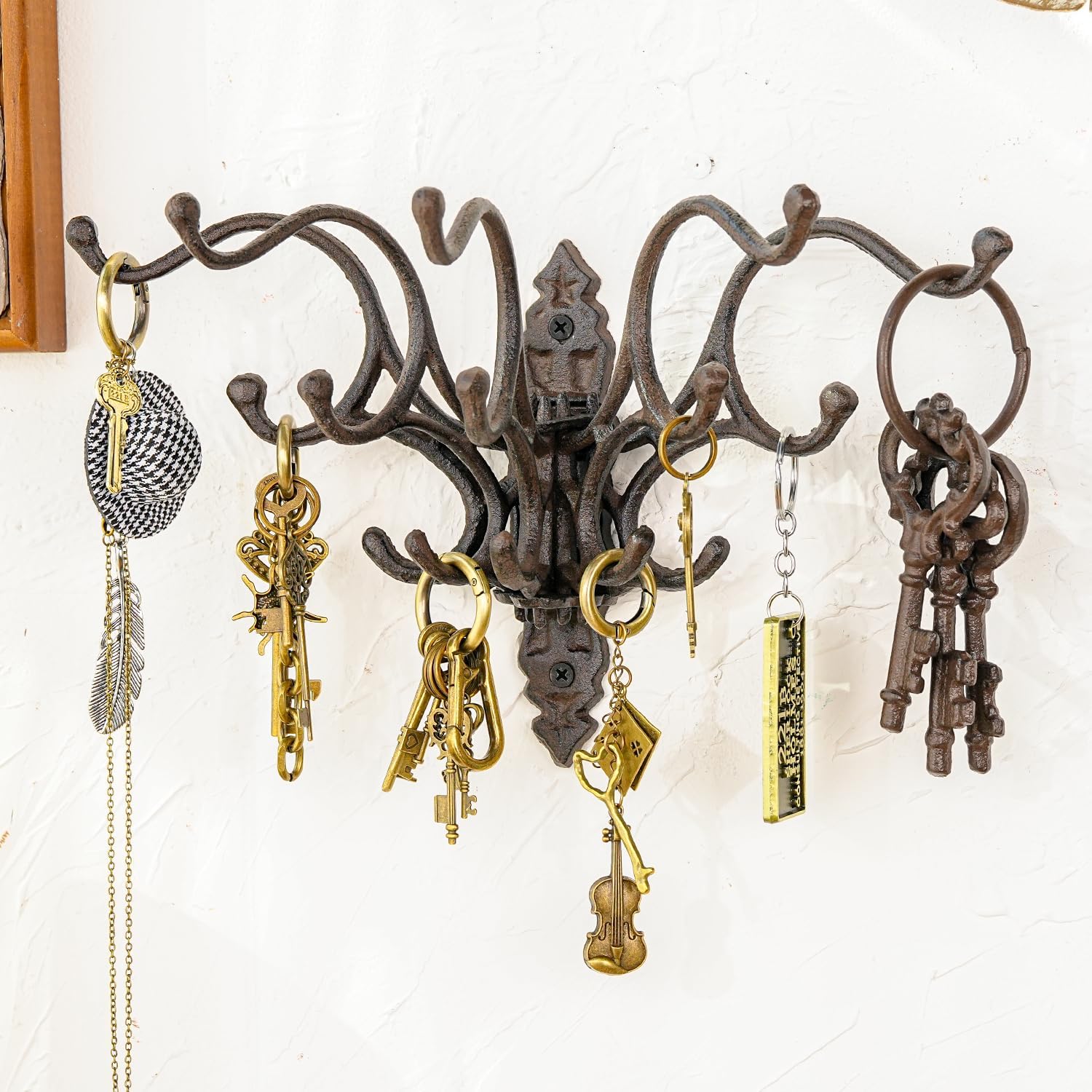 Sungmor Heavy Duty Swivel Cast Iron Wall Hooks,Vintage Brown Coat Hanger Rack for Keys,Hats and Bags - Farmhouse Wall-Mounted Hooks