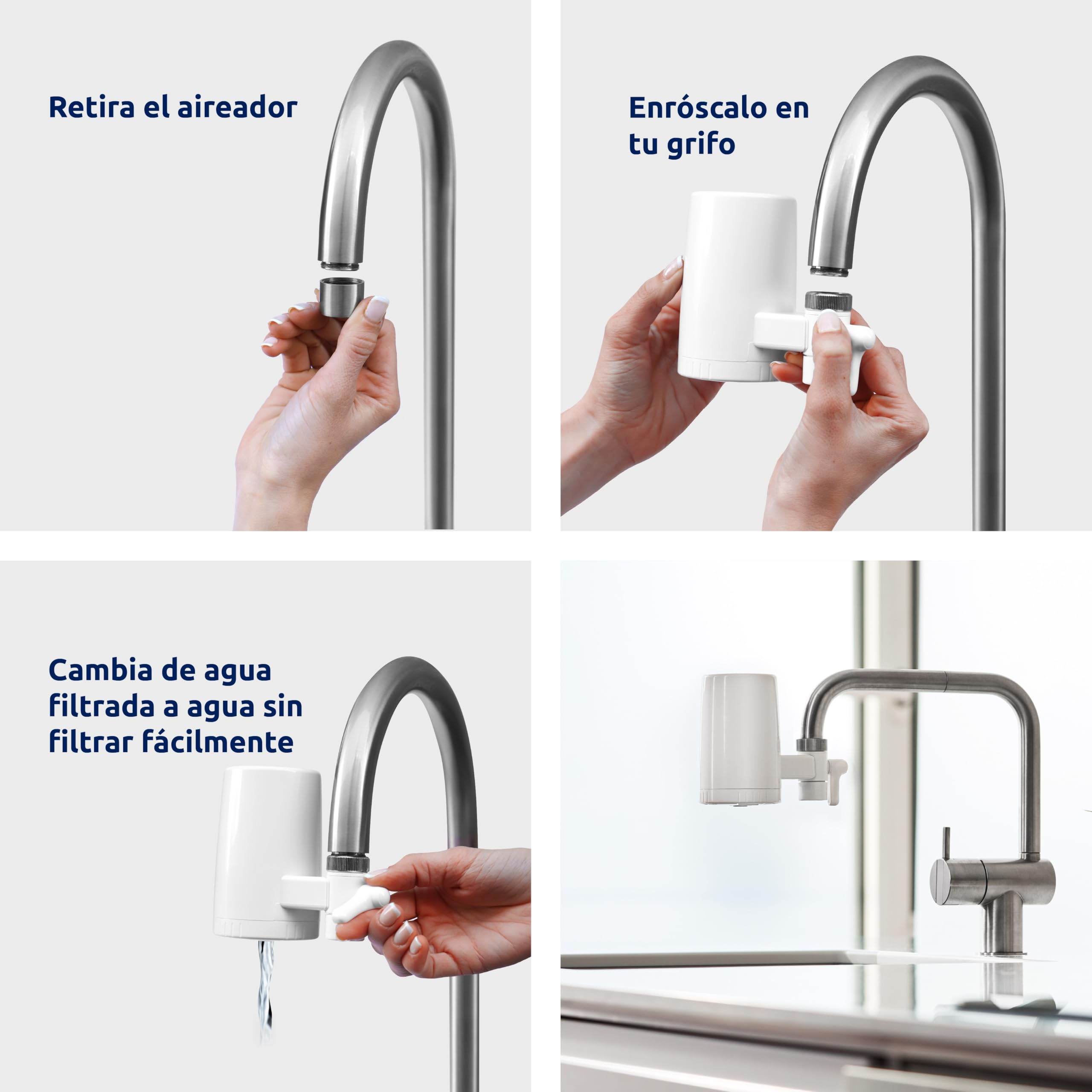 Tappwater Essential - Sistema de Filtración para grifo - Filtra cloro, sedimentos, oxido, nitratos, pesticidas y elimina mal sabor y olor. Filtro de agua para grifo