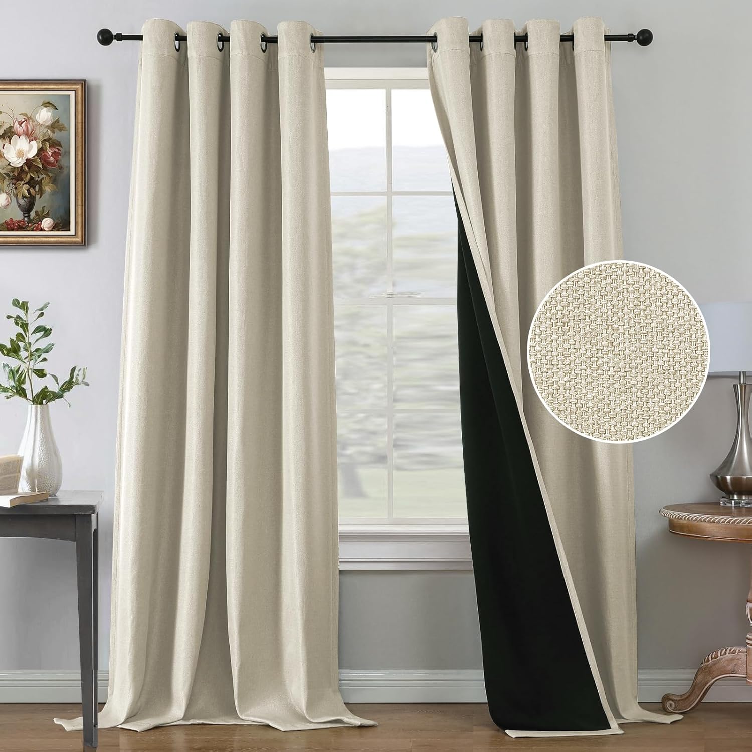 H.VERSAILTEX Farmhouse Boho Curtains for Living Room, 90% Blackout Curtain for Bedroom Thermal Insulated, 108 Inch Long Grommet Curtains Drapes, Burlap Textured 2 Panels, W52 x L08in, Heather Sand 52"W x 108"L (Pack of 2) Heather Sand