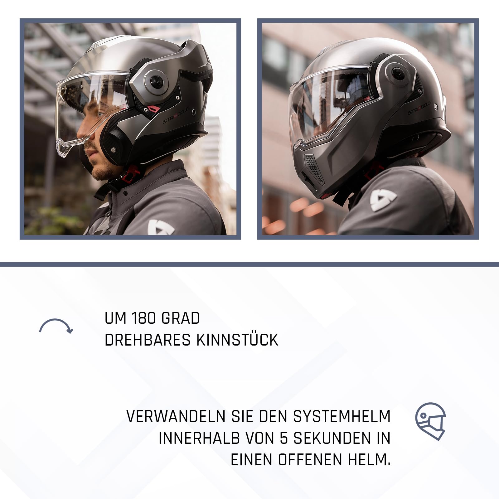 BEON Stradale Motorradhelm - Systemhelm Klapphelme mit Visier und Sonnenblende - Rollerhelm Sonnenblende - Motorrad Helm Damen & Herren - Integralhelm 180° Klappbar - XL