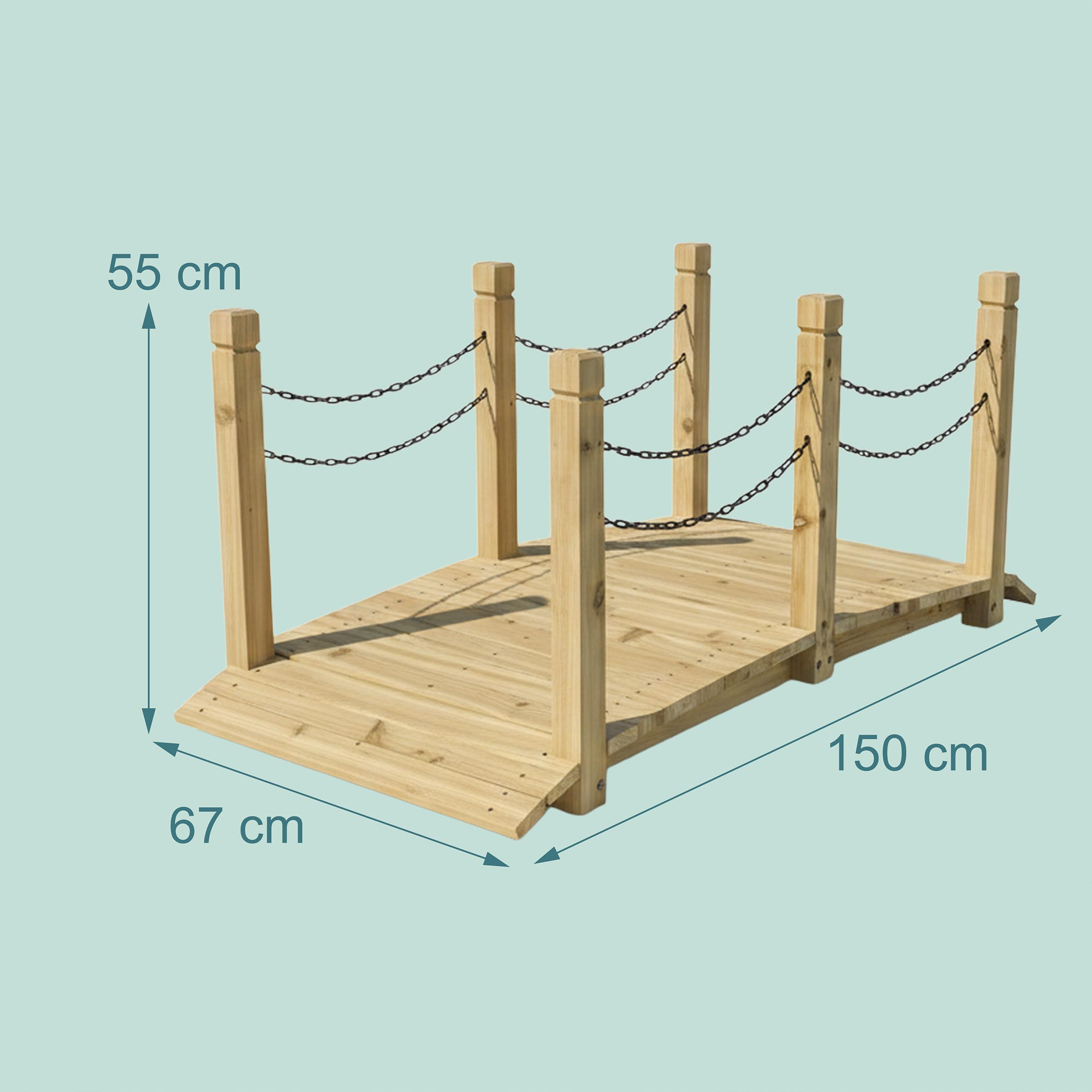 Pont de Jardin Relaxdays, poteaux et chaînes, Sapin, pour Bassin, H x l x P : 55 x 150 x 67 cm, Choix de Couleurs