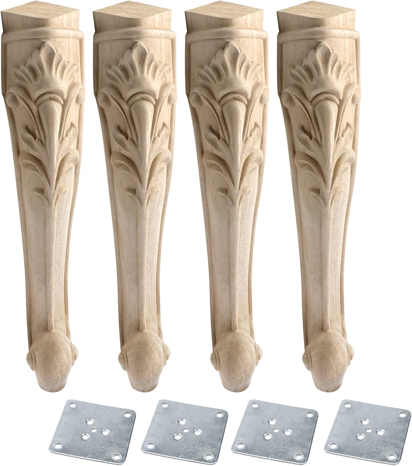 Wealrit Set of 4 Carved Furniture Legs,Unfinished Wood Legs,Solid Wood Furniture