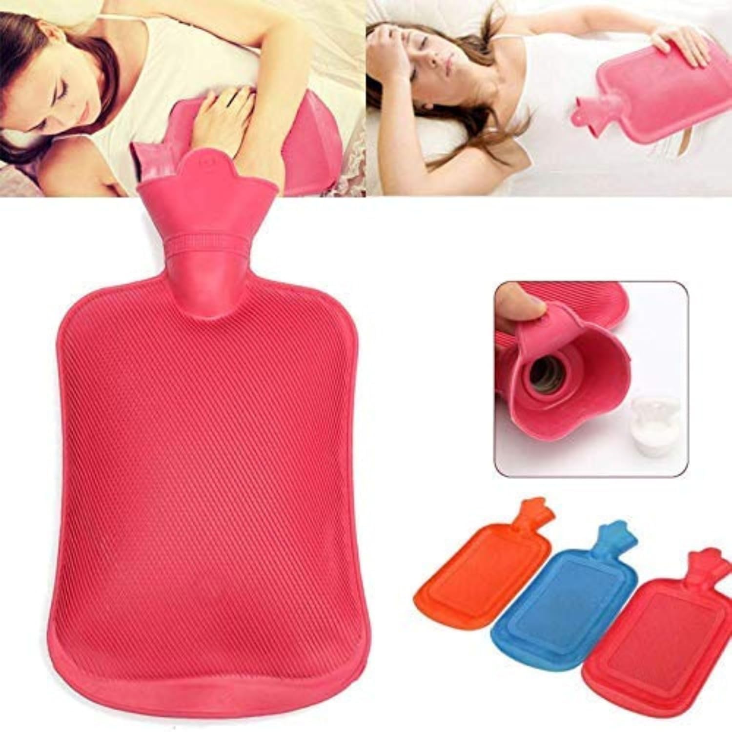 AANAHIL Rubber Hot Water Bag, for Joint Pains, Menstrual Cramps & Muscle Relief, 1000ML Capacity, Assorted Colours