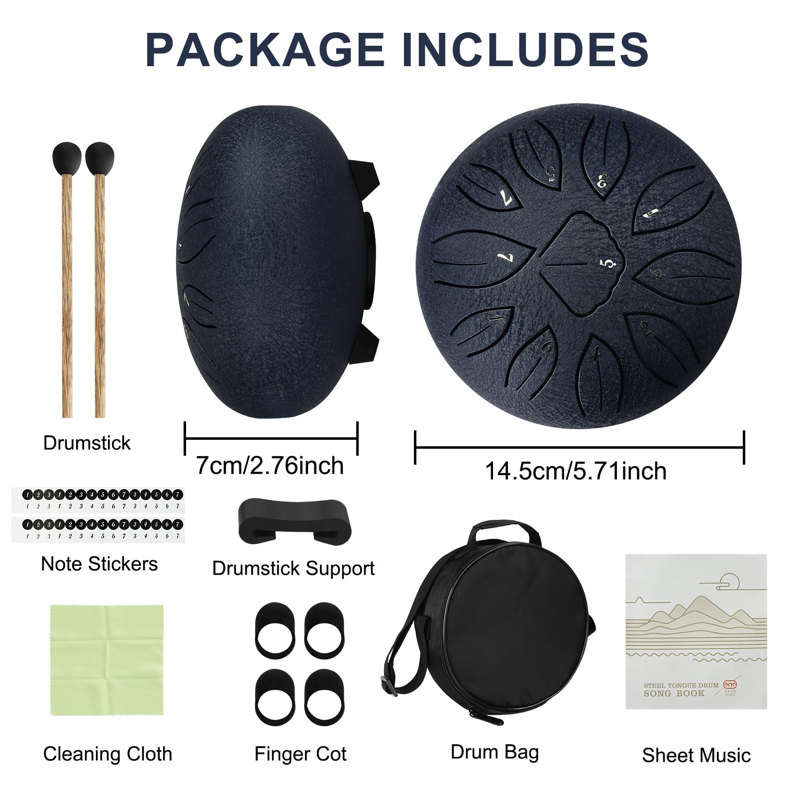 Steel Tongue Drum,Tamburo del Handpan,6 Pollici 11 Note Do Maggiore Accordato Tamburi in Acciaio,Strumento a Percussione Tamburo,con Bacchette per Tamburi Note Sticks per Yoga Sound Healing