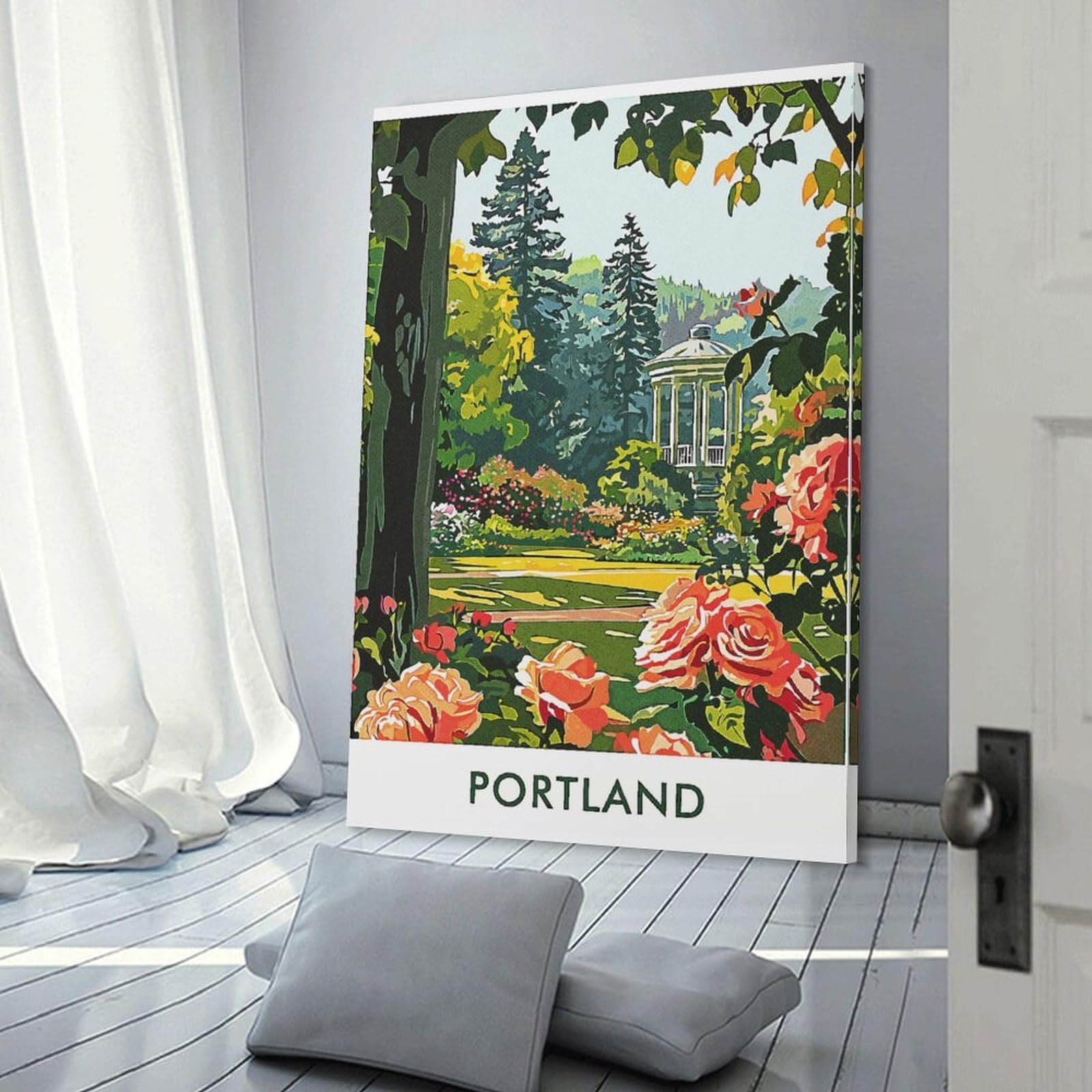 Junmoney Hanging Wall Art Portland Rose Garden, 24x36inch(60x90cm), for Sofa Walls, Lounge Or Home Corners, Canvas Styling for A Polished Room Look