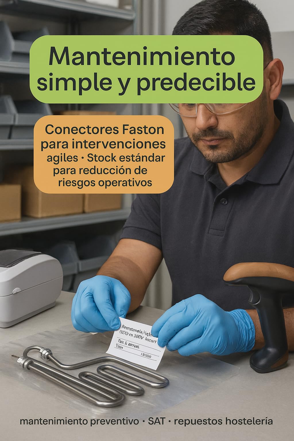 Resistencia Freidora 2000W 230V Inmersión P 901701 Recambio Hostelería para F5 y Lux 5 Tubo Ø8mm Sujeción 2 Orificios Faston 6.3mm Calentamiento Rápido Aceite Cocinas Industriales