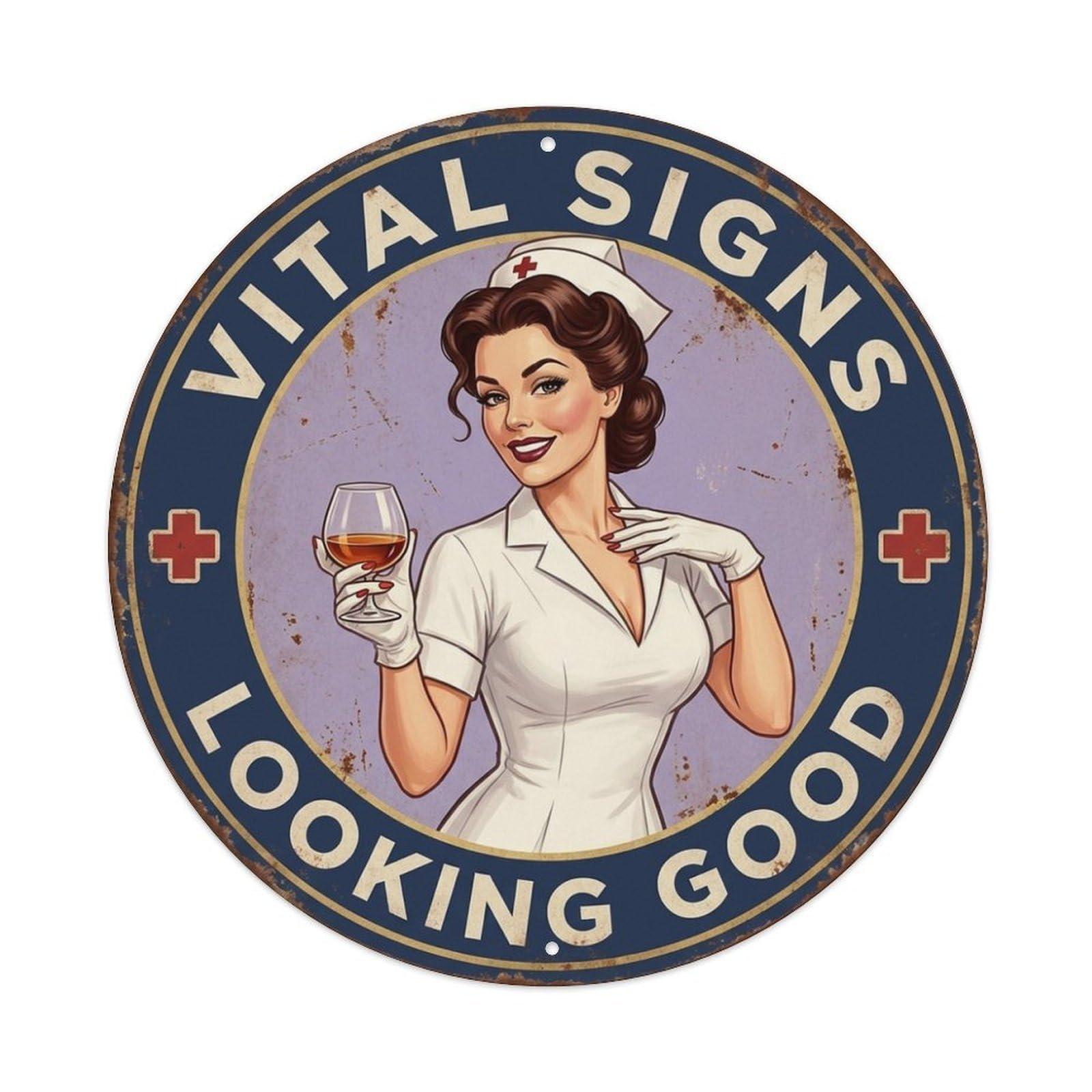 Vital Signs Looking Good Medical Warning Red Drink Metal Tin Sign