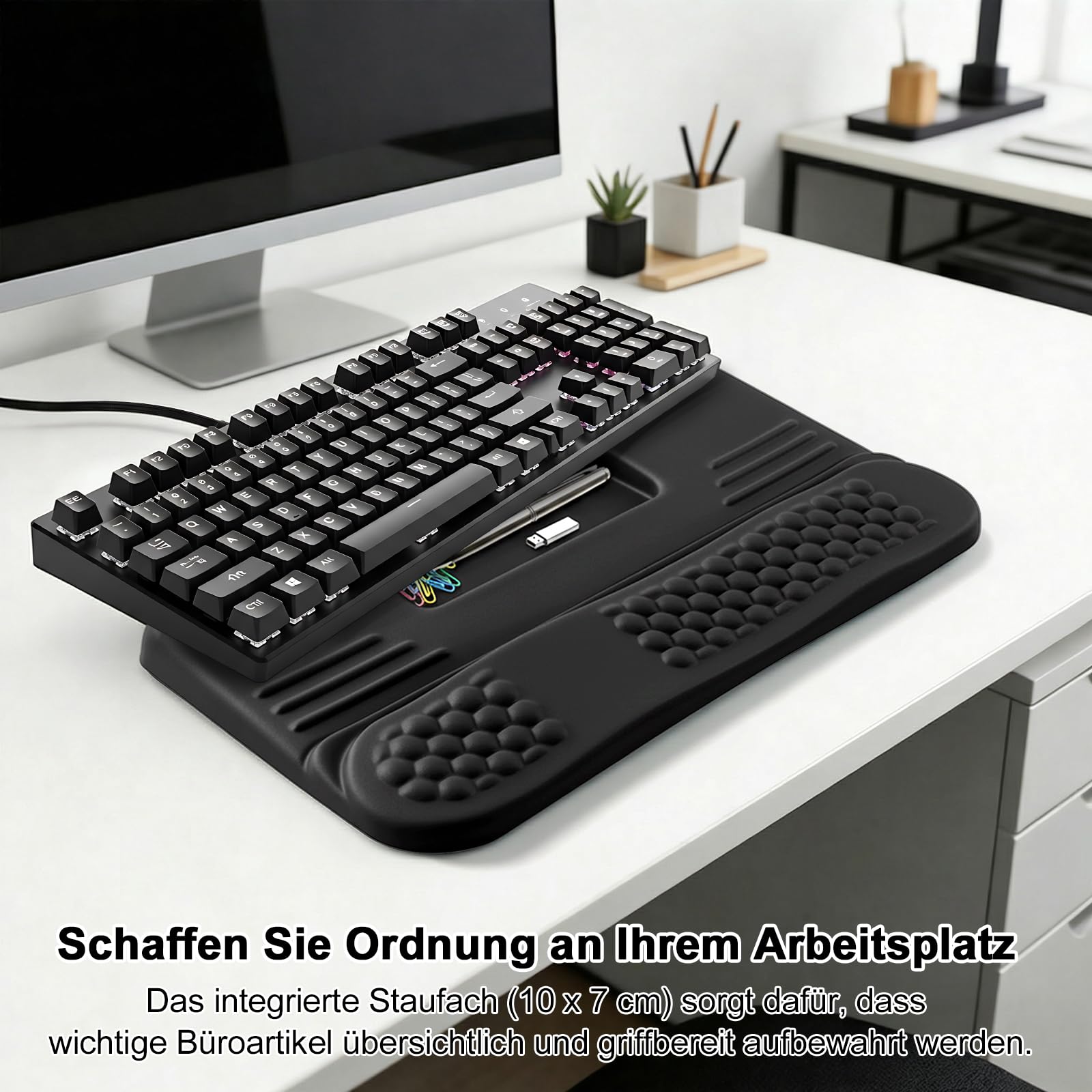 LIMOUS Handballenauflage Tastatur– 2-in-1 Memory-Schaum- Ergonomische Tastaturauflage,Handgelenkentlastung für Büro & Gaming –Schwarz