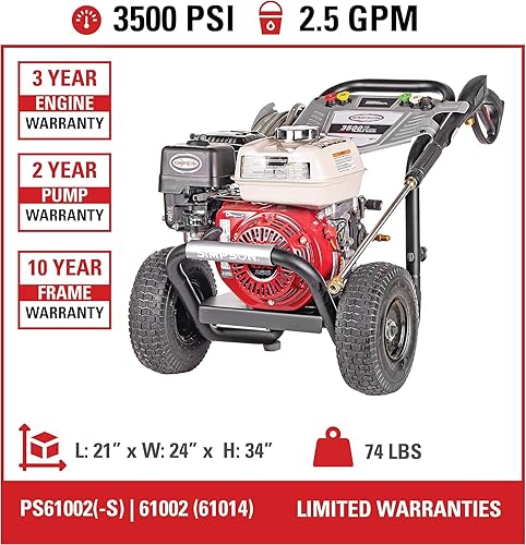 Miniatura 3 de Simpson 61014 3500 PSI a 2.5 GPM HONDA GX200 con bomba de leva axial AAA AX300 de agua fría, lavadora a presión de gas profesional